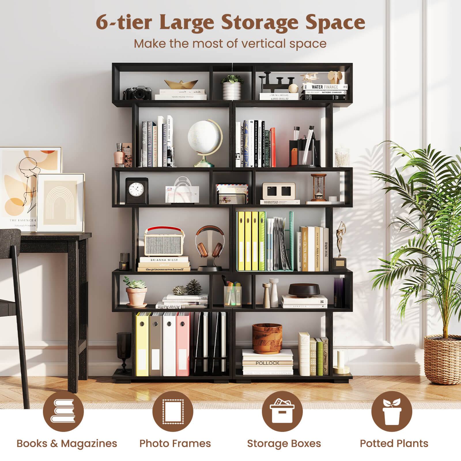 6-tier Large Storage Space  
Make the most of vertical space  

- Books & Magazines  
- Photo Frames  
- Storage Boxes  
- Potted Plants