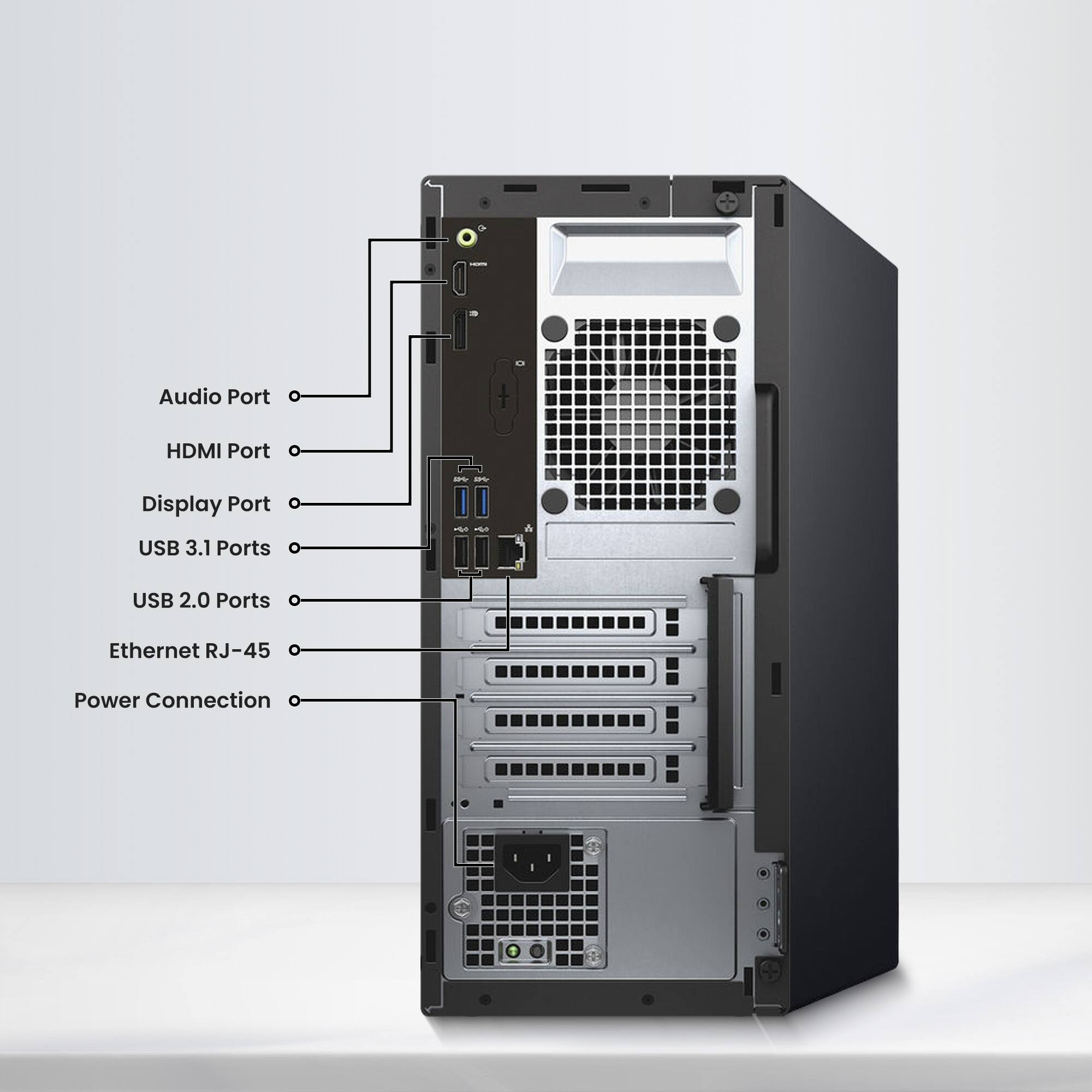Audio Port  
HDMI Port  
Display Port  
USB 3.1 Ports  
USB 2.0 Ports  
Ethernet RJ-45  
Power Connection