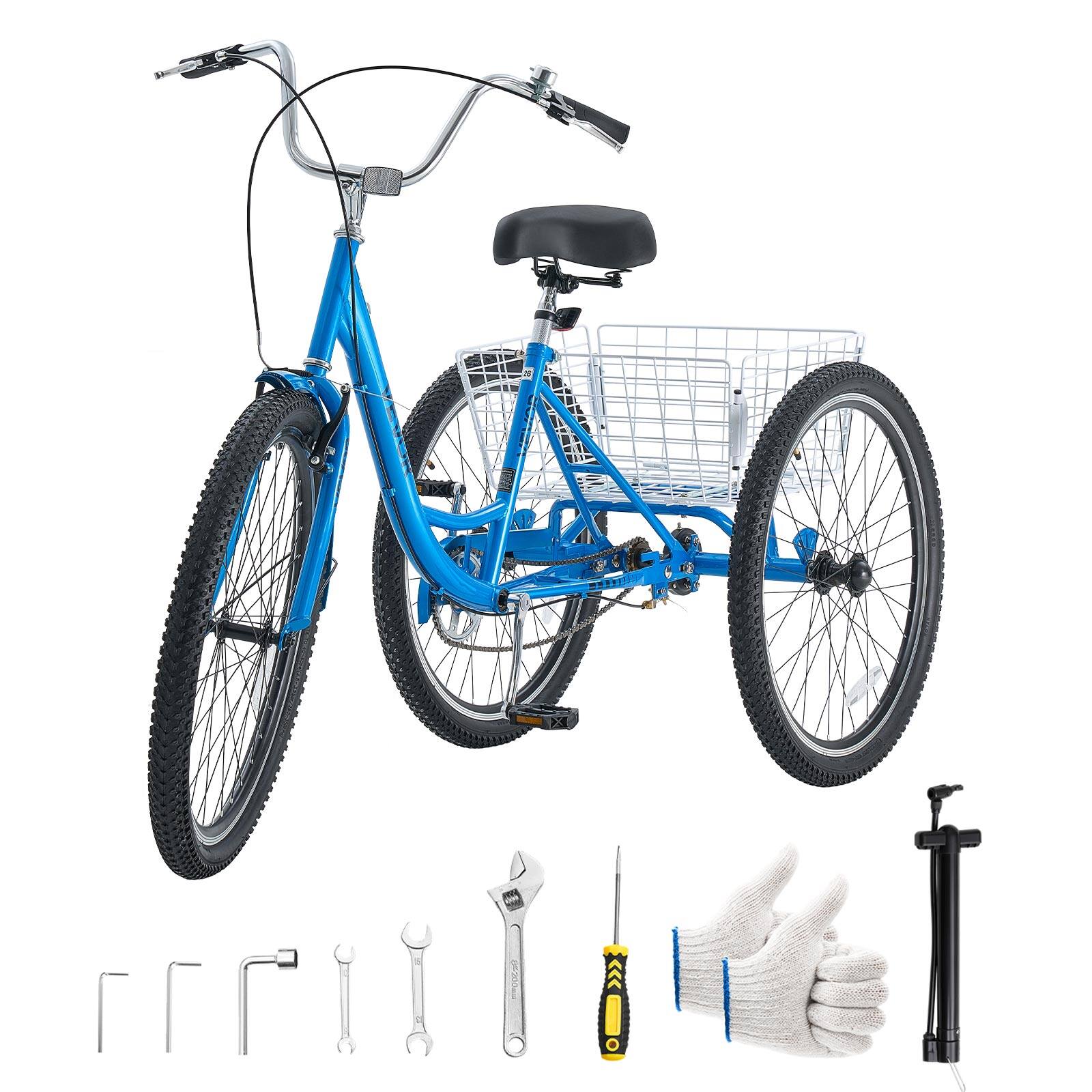 Alt View 5. VEVOR - Adult Tricycle 26 inch Trike for Adult 3 Wheel Cruiser Bike, with Cargo Basket, Adjustable Seat, and Double-Wall Wheel - Blue.