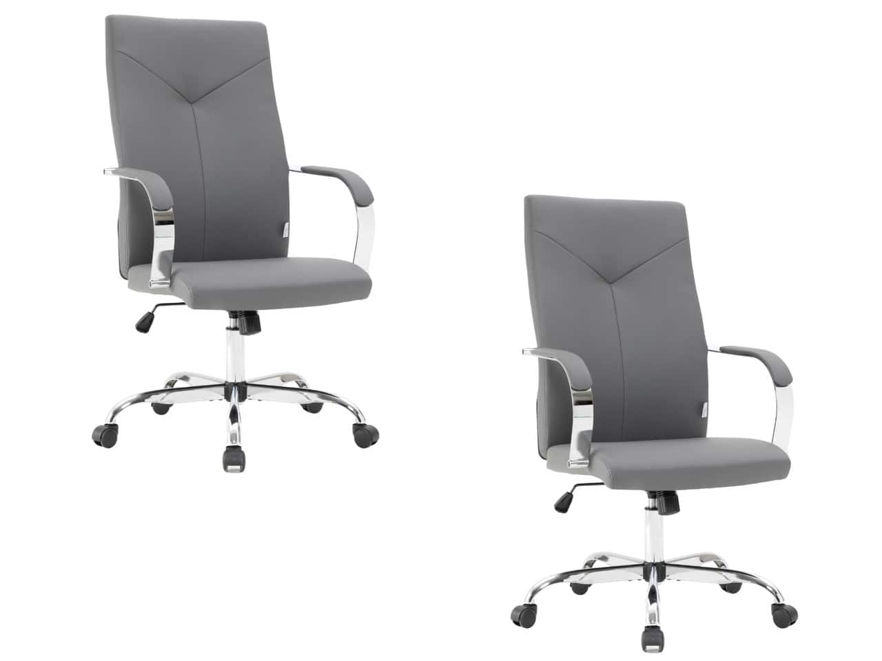 LeisureMod - Set of 2 Sonora Ergonomic High-Back Leather Office Desk Chair with Swivel and Tilt for Conference Room or Home Office - Gray