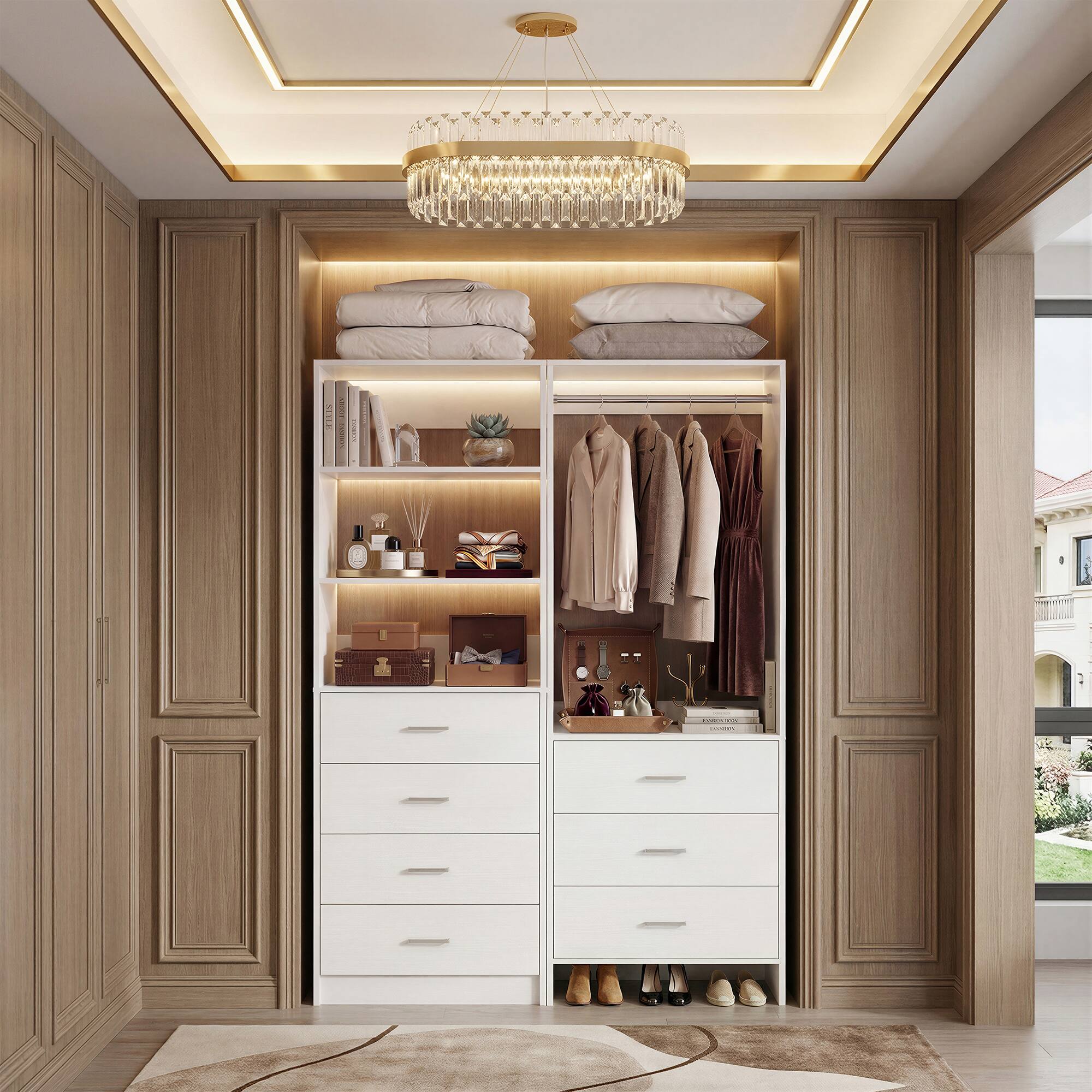 Alt View 2. Aheaplus - 45''  Closet Organizer System Set of 2 - with 7 Drawers, Hanging Rod and Adjustable Shelf - White.