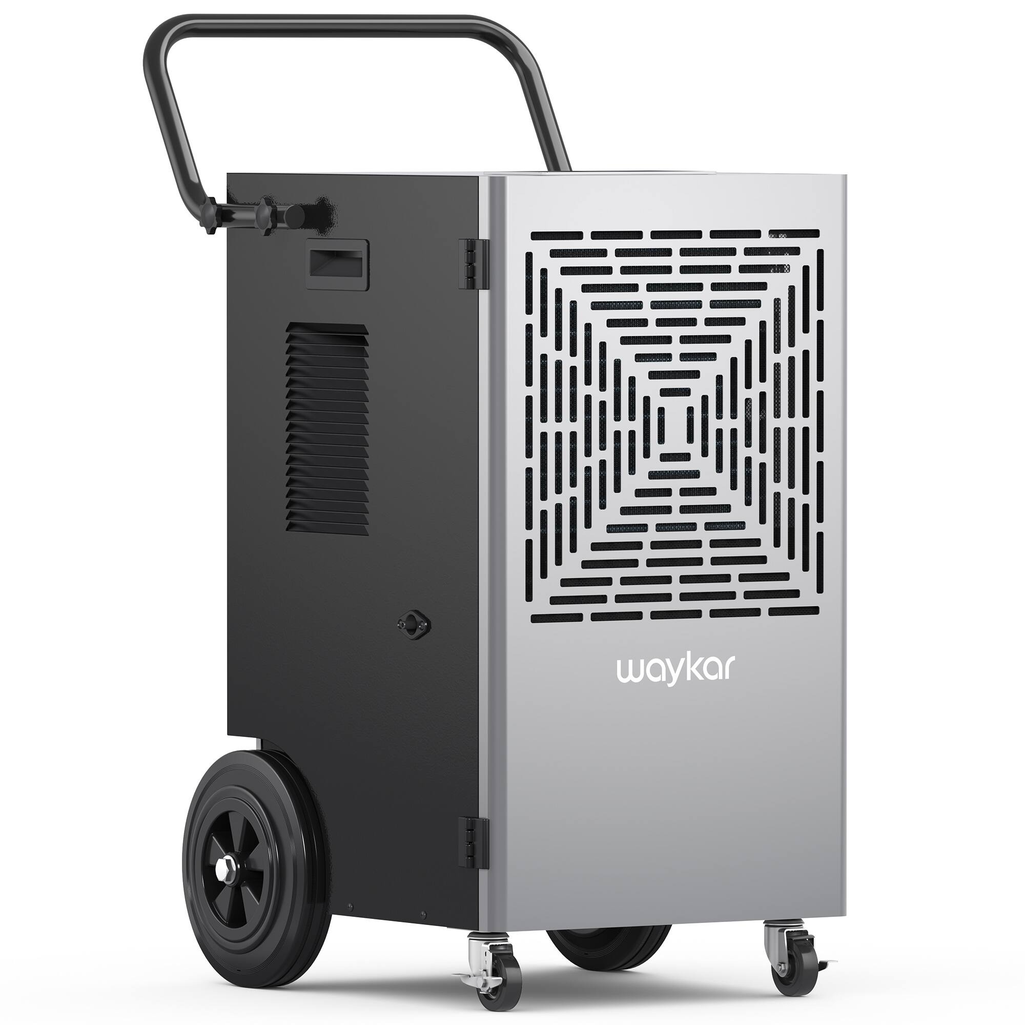 Angle. Waykar - 155 Pint 7500 Sq. Ft. Dehumidifier with Built-In Pump for Drying Basement, Warehouse and Factory - Black.