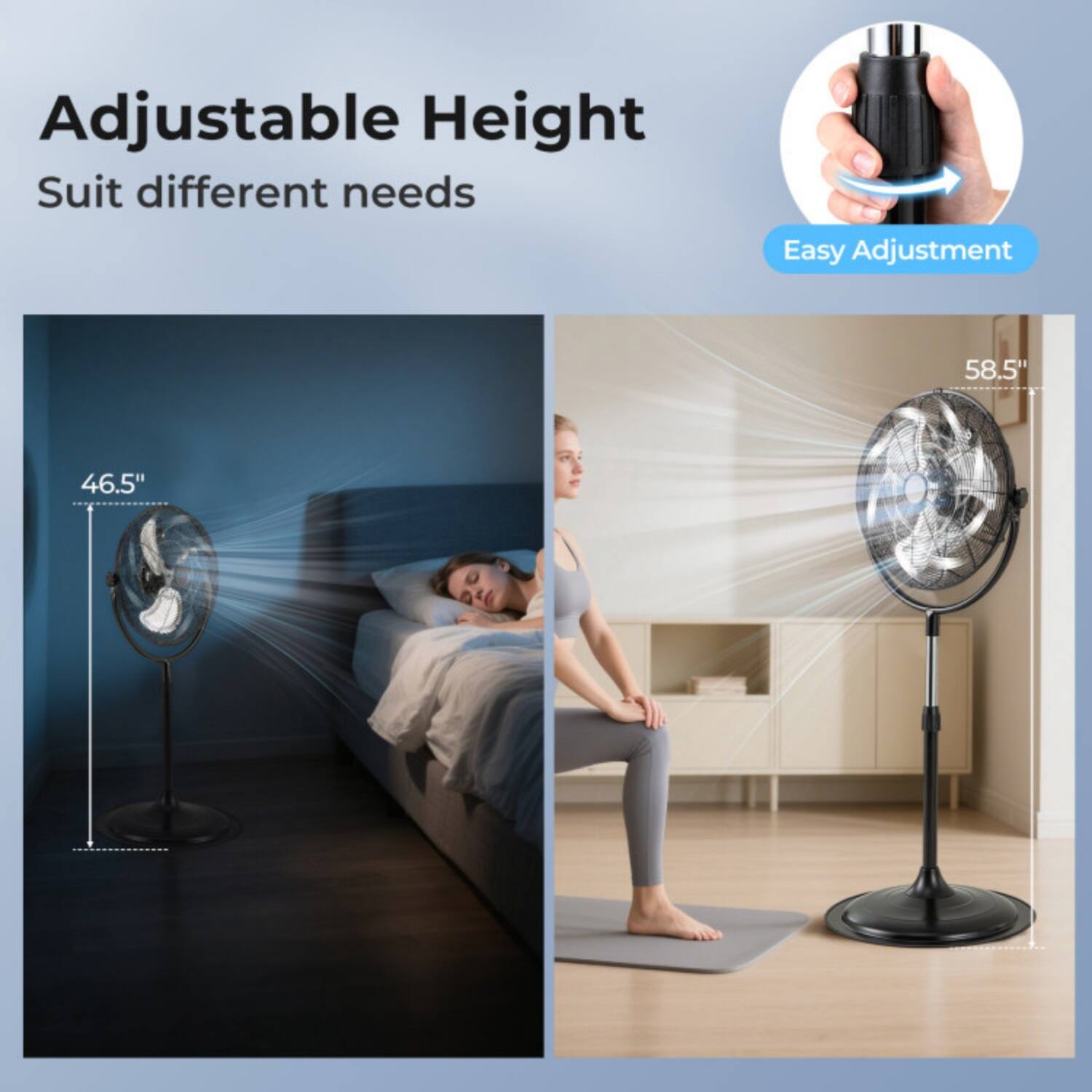 LUCKY ONE 18 Inch High Velocity Pedestal Fan with 3 Speeds, 360° Tilt ...