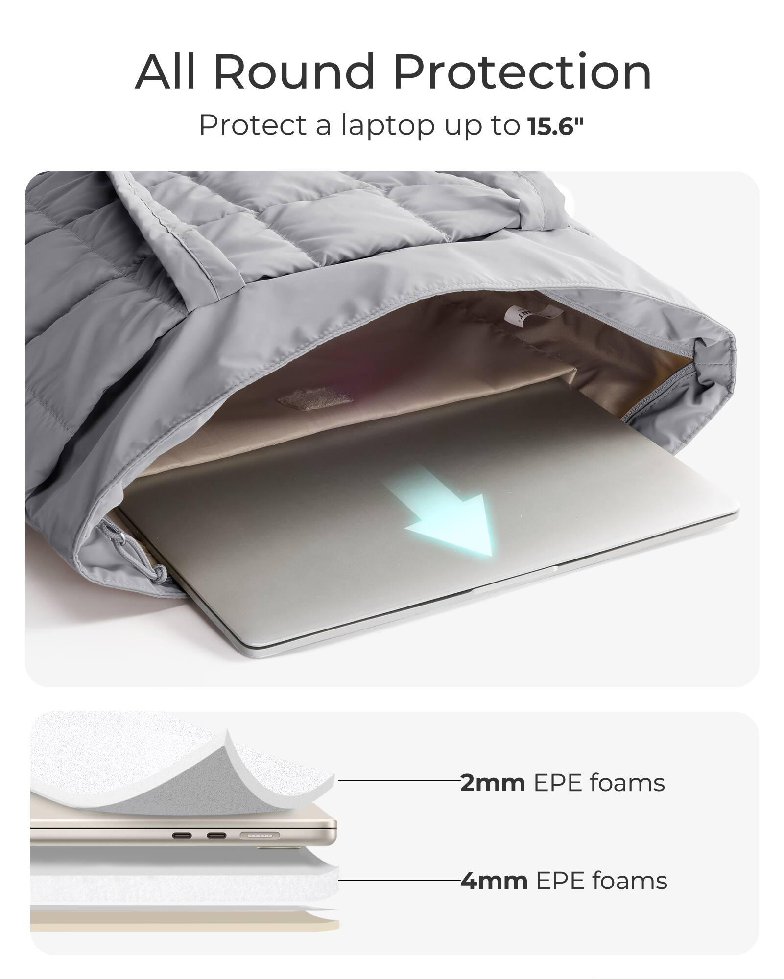 All Round Protection  
Protect a laptop up to 15.6"  

2mm EPE foams  
4mm EPE foams