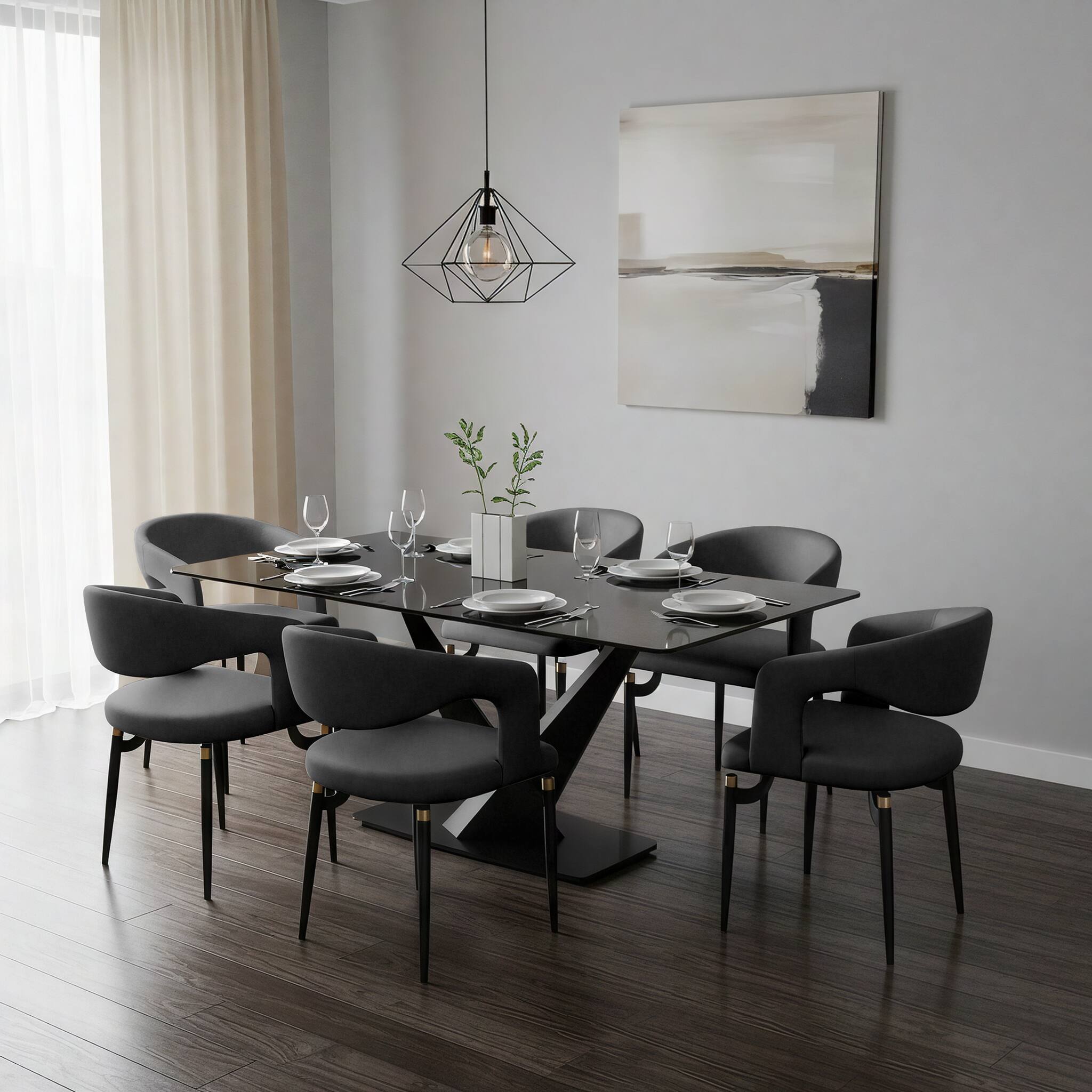 Alt View 2. LeisureMod - Entice 2-PCS Modern Faux Leather Dining Chair, Curved Open Back Accent Side Chair - Charcoal Black.