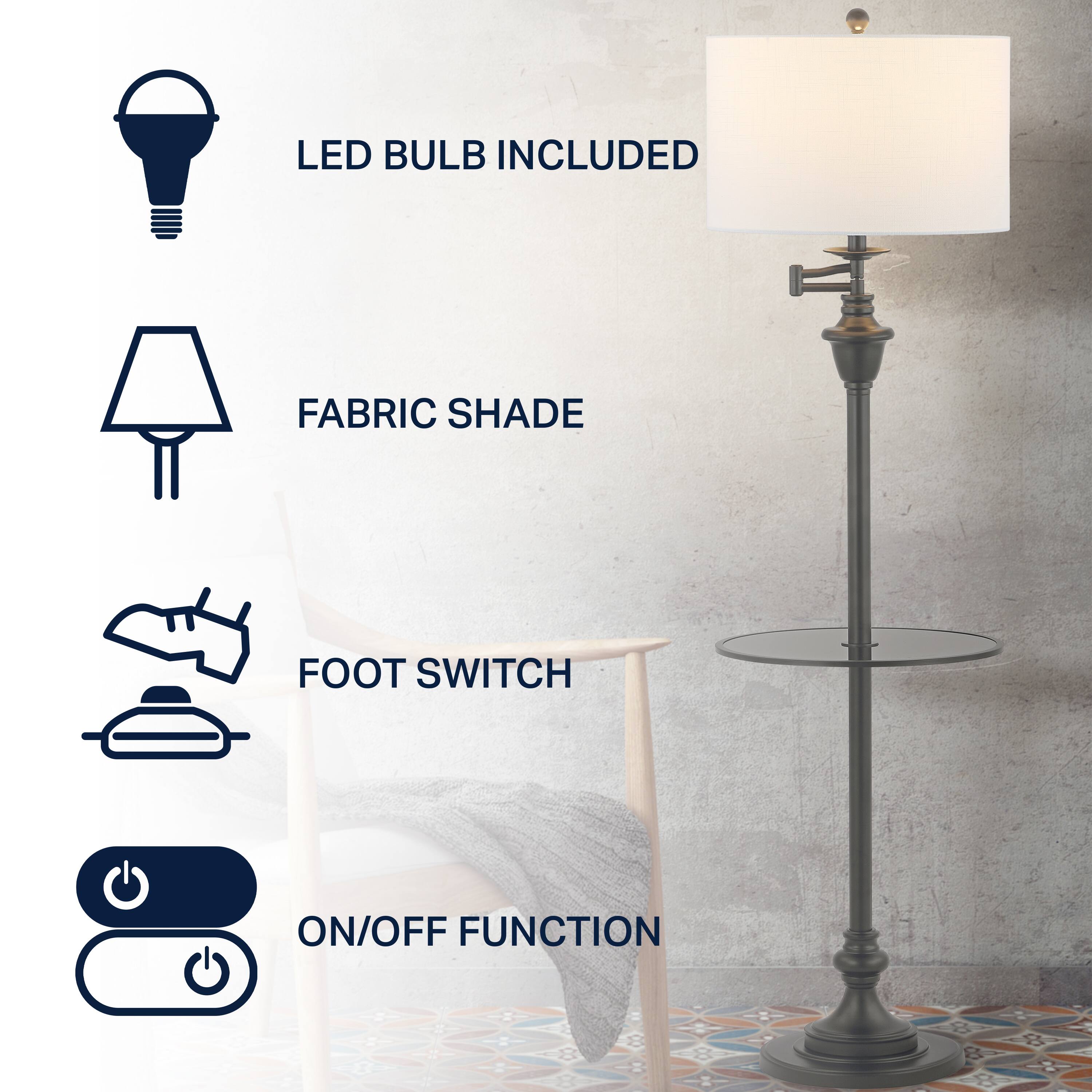 LED BULB INCLUDED  
FABRIC SHADE  
FOOT SWITCH  
ON/OFF FUNCTION
