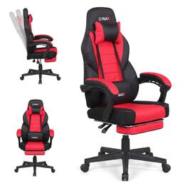 Gymax - Gaming Chair w/ Headrest Reclining Backrest Lumber Support Linkage Armrests Red - Black