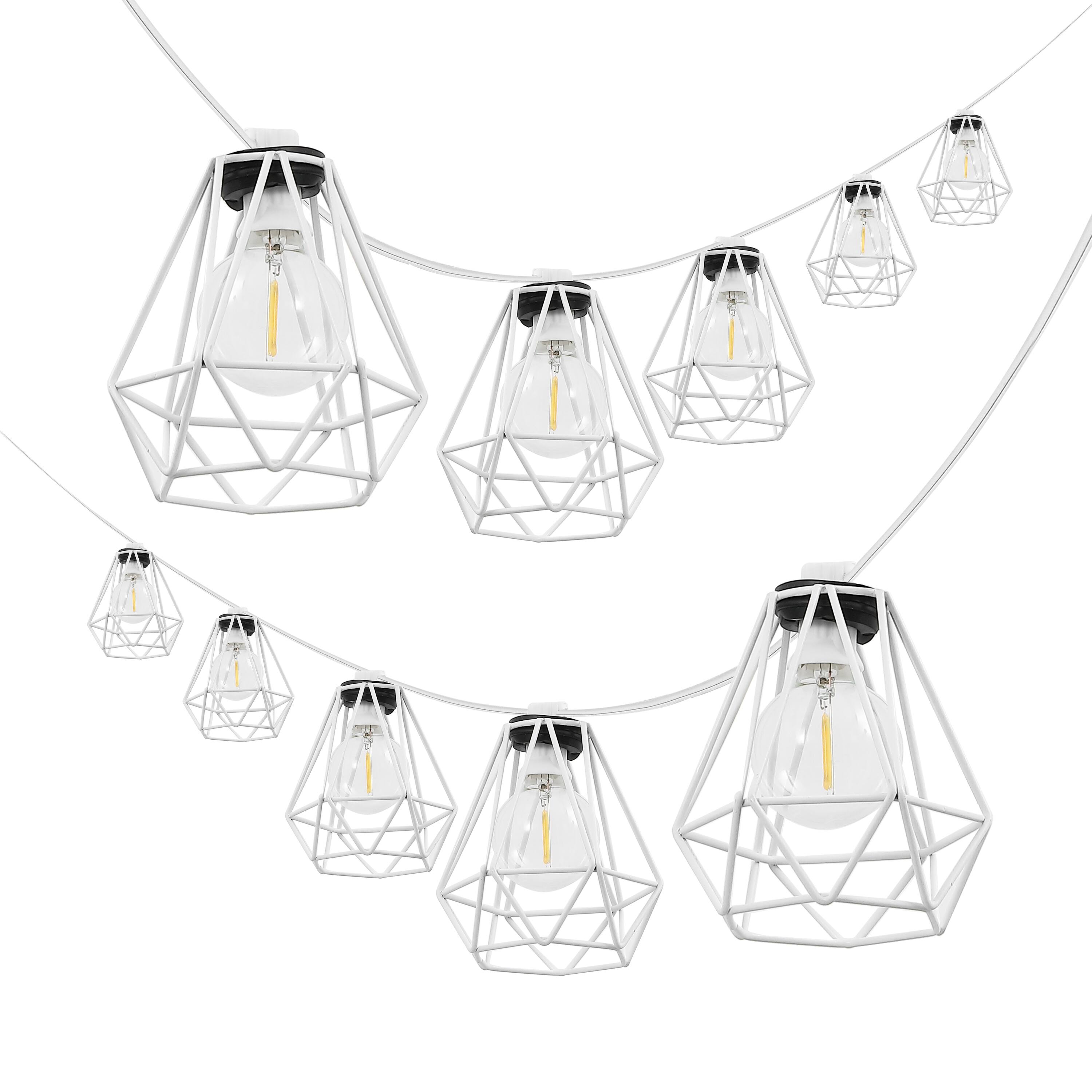 Alt View 6. Jonathan Y - 10-Light Indoor/Outdoor 10 ft. Contemporary Transitional LED G40 Diamond Cage String Lights, White - White.