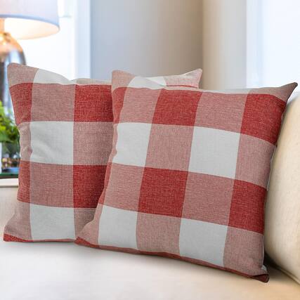 Front. Zulay Kitchen - Zulay Home Pack of 2 Buffalo Plaid Throw Pillow Covers 16 x 16 Inches - Red and White.