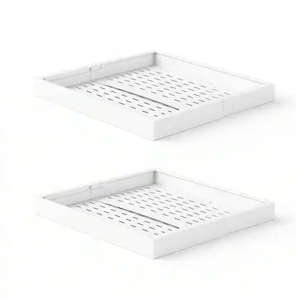 Front. VEVOR - Pull Out Cabinet Organizer, 2 Pack Expandable Width (12.2"-18.9"), 20.47" Deep Pull Out Drawers for Cabinets - White.