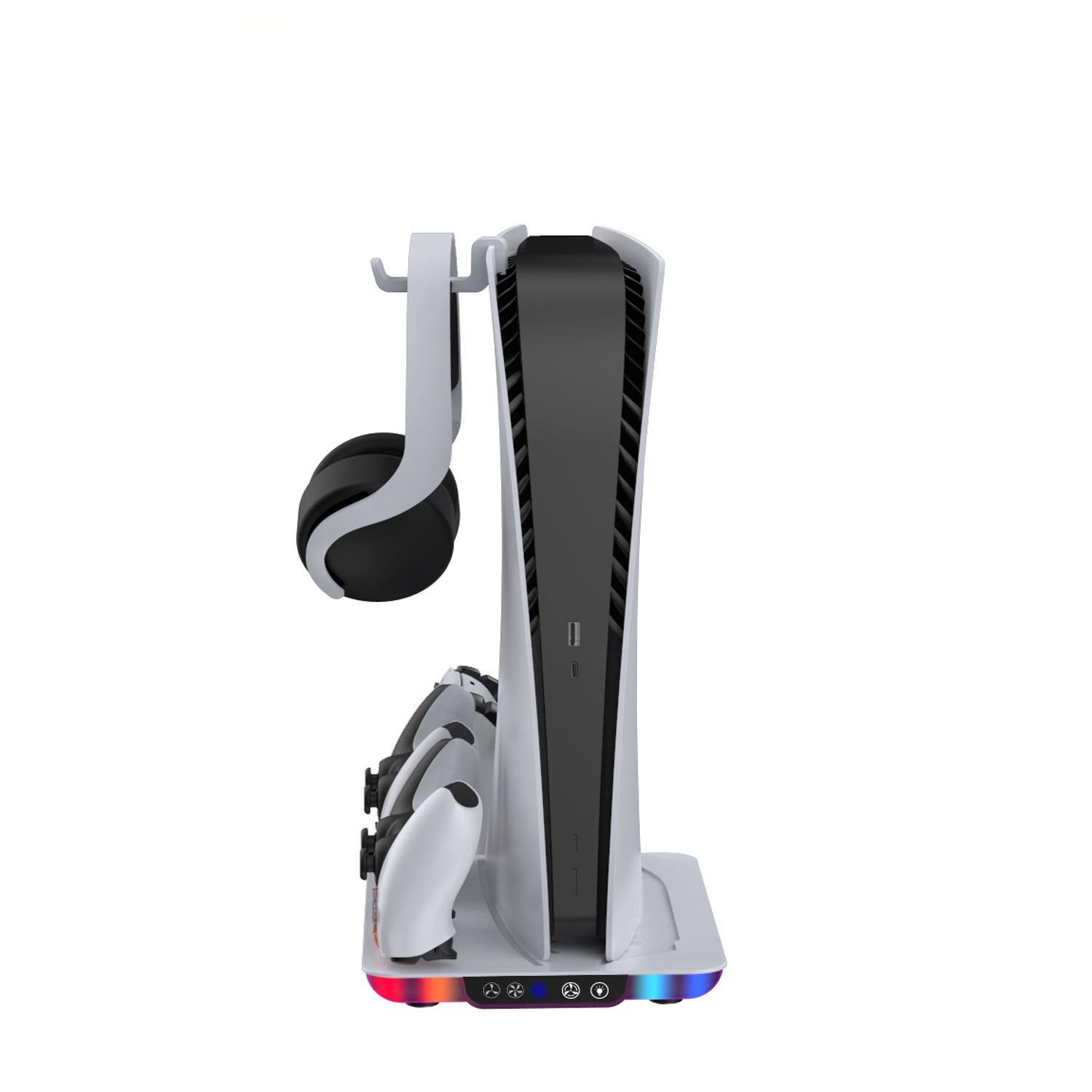 Alt View 3. Cluzine - PS5 Cooling Stand with Dual Controller Charging Dock, RGB Ambient Light, Compatible with PS5, PS5 Pro, PS5 Slim.