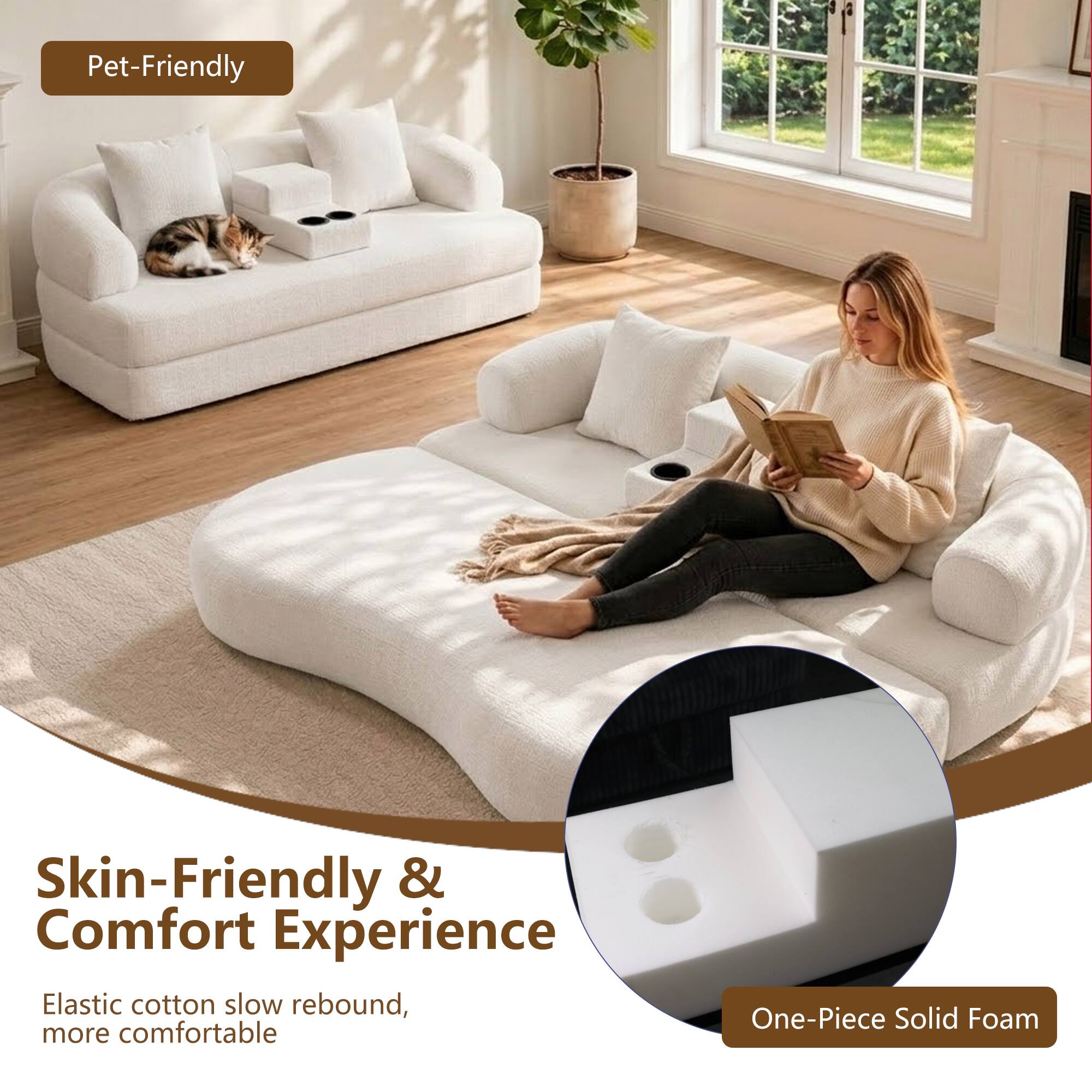 Pet-Friendly

Skin-Friendly & Comfort Experience

Elastic cotton slow rebound, more comfortable

One-Piece Solid Foam