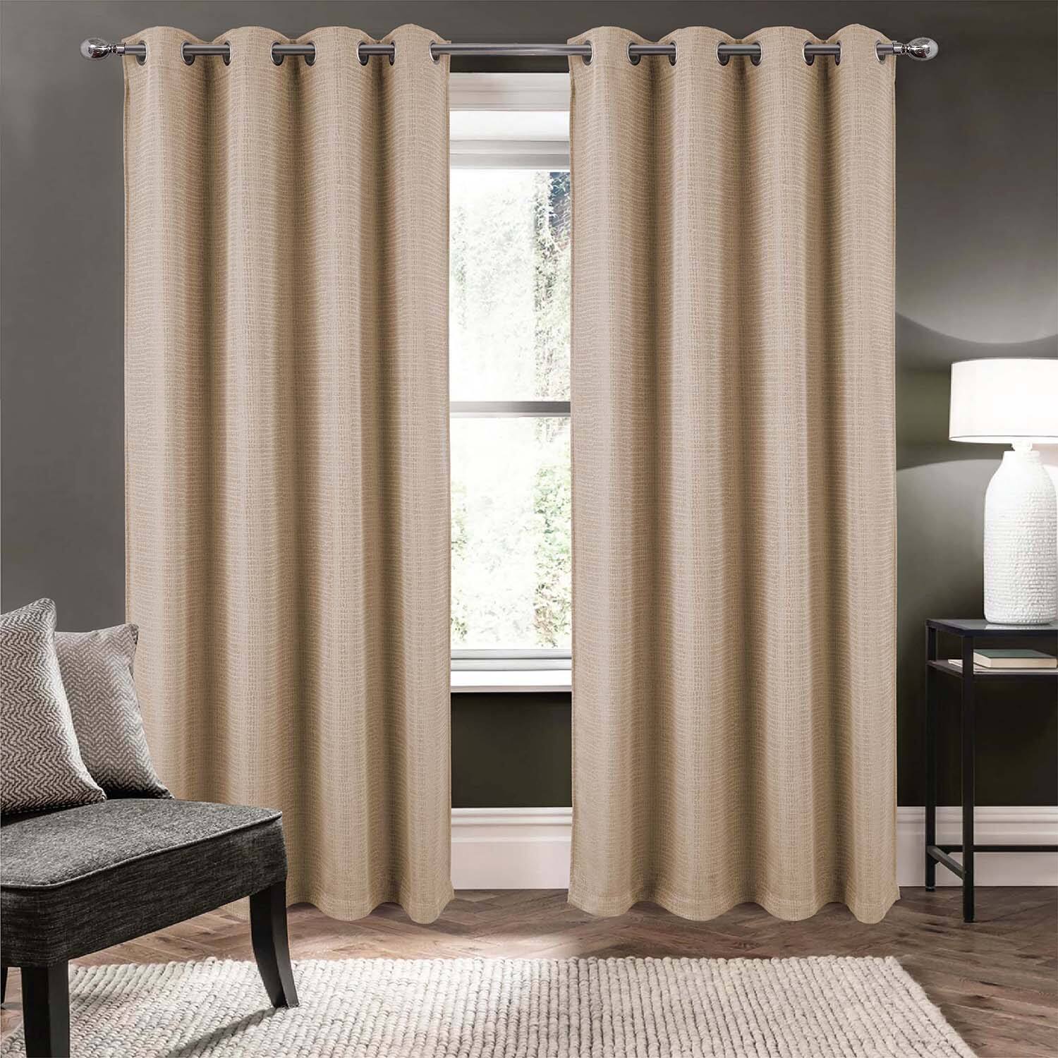 Angle. RT Designers Collection - RT Designer Collection Demi Lux Jacquard Blackout Grommet Curtain Panel 52" x 84" Taupe - Taupe.