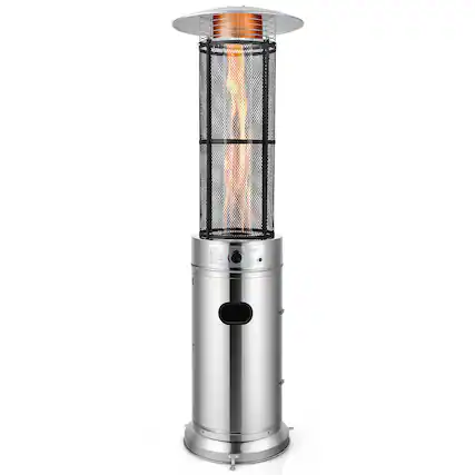 Front. Costway - Costway 40000 BTU Patio Heaters Stainless Steel Round Propane Glass Tube Flame W/Wheels - Silver.