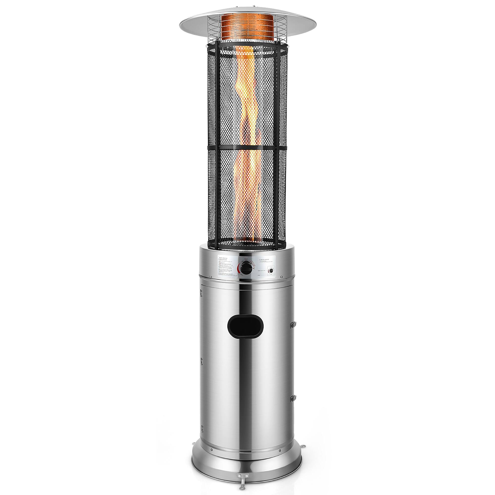Costway - 40000 BTU Patio Heaters Stainless Steel Round Propane Glass Tube Flame W/Wheels - Silver