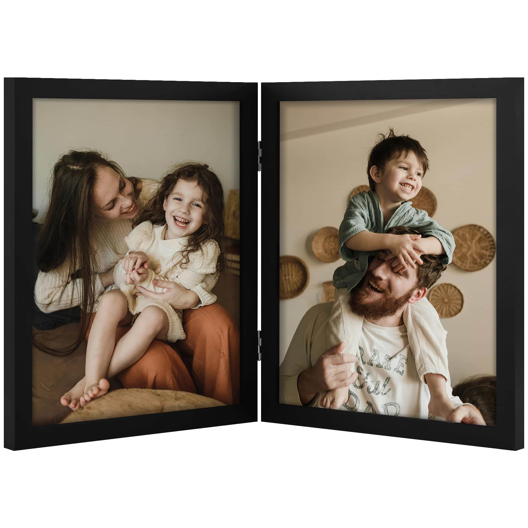 PARKER SLATER - Double Picture Frame Vertical Engineered Wood Bifold Photo With Plexiglass For Tabletop Display