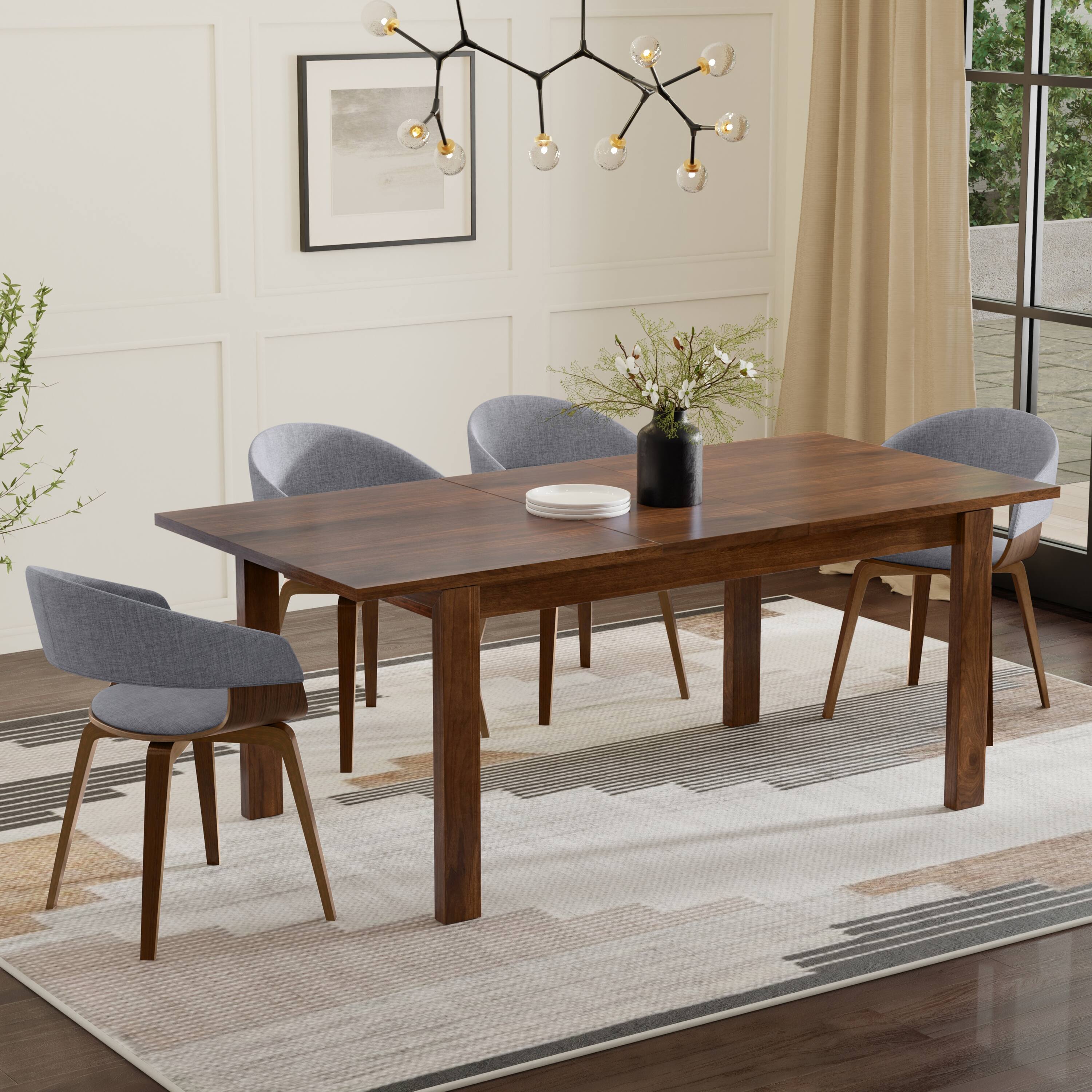 Angle. Simpli Home - Wilson 60-76 inch x 36 inch Rectangle Transitional Extendable Dining Table in Walnut Veneer - Walnut Veneer.