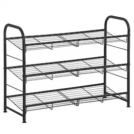 Songmics Home - Shoe Rack, 3 Tier Shoe Organizer for Closet, Holds up to 12 Pairs of Shoes, Shoe Rack for Front Door Entrance - Black