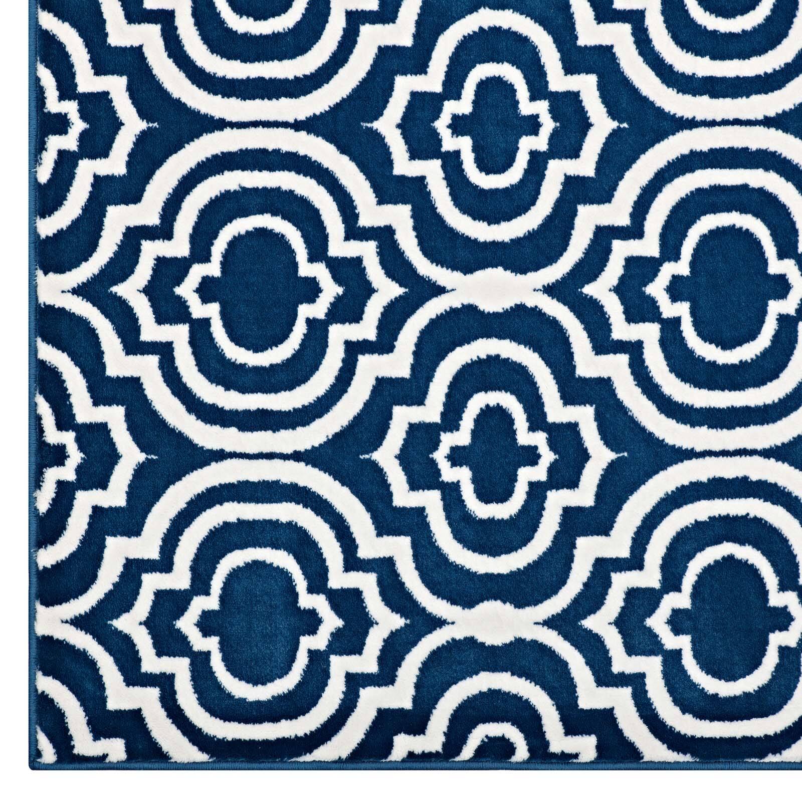 Alt View 1. Modway - Frame Transitional Moroccan Trellis Area Rug - Moroccan Blue and Ivory.