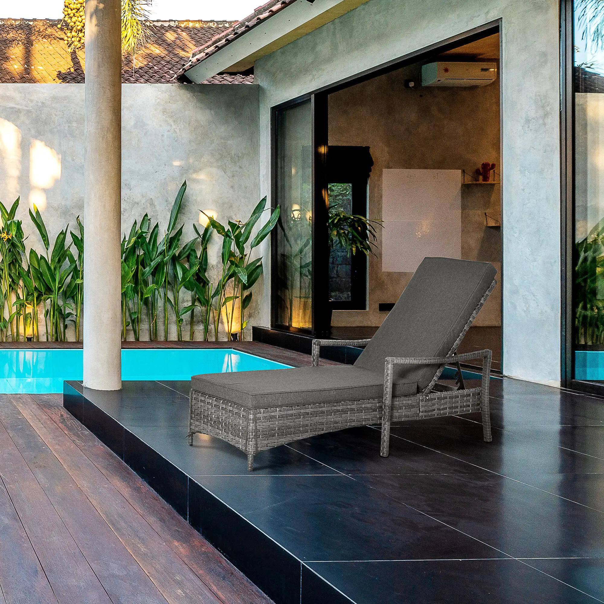 Left. Resenkos - Resenkos Versatile Lounge Chair, 4-Way Adjustable Backrest & Cushions, PE Rattan Sun Lounger, Dark Gray - Dark Gray.