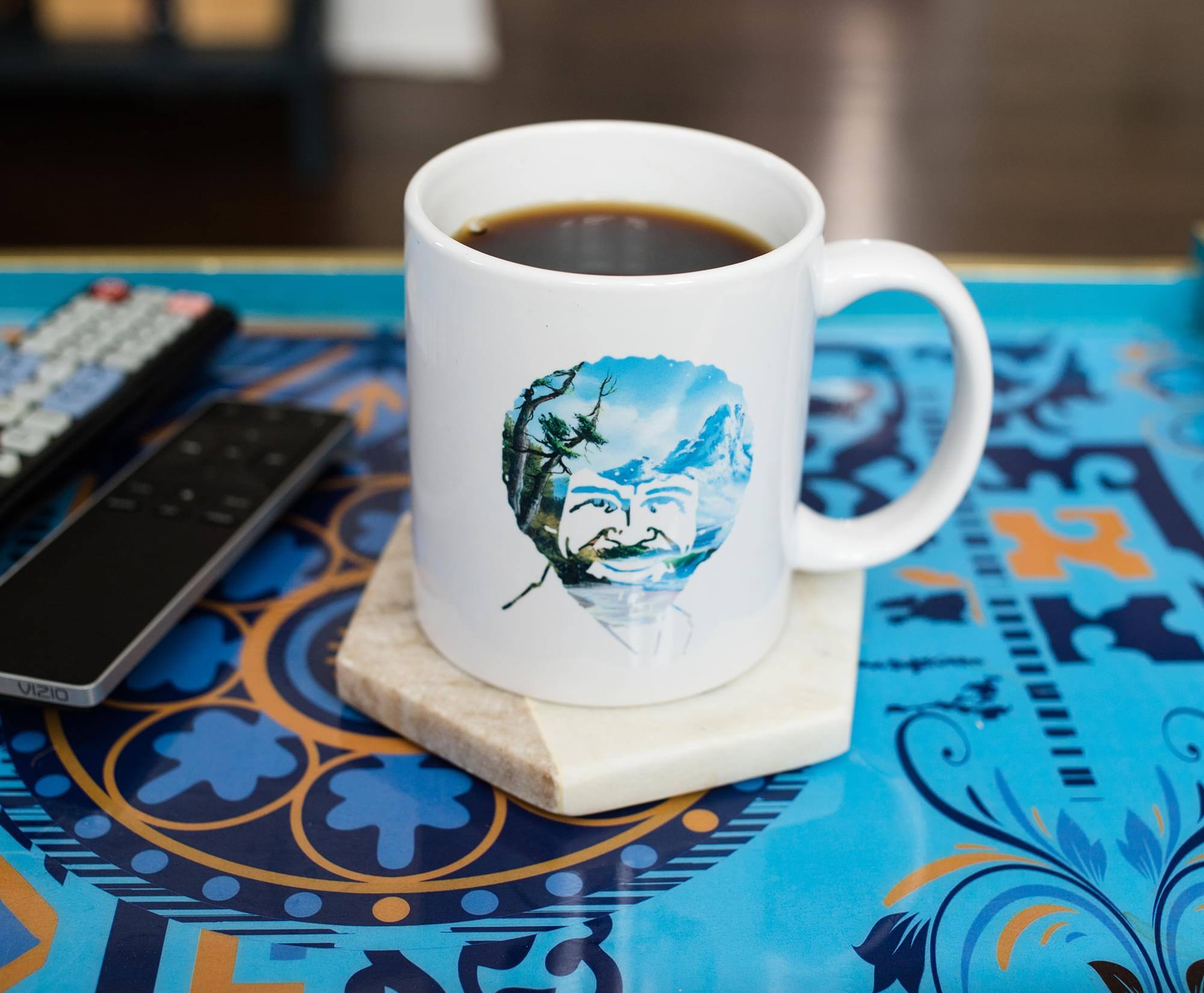 Alt View 4. Surreal Entertainment - Bob Ross Portrait Ceramic Mug | Holds 11 Ounces - Blue.