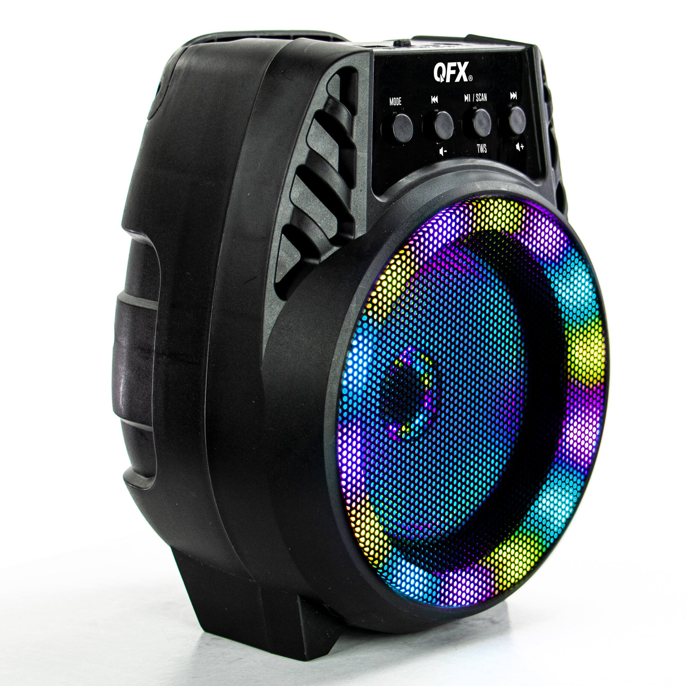 Angle. QFX - Portable Bluetooth Rechargeable Speaker with LED Party Lights - Black.