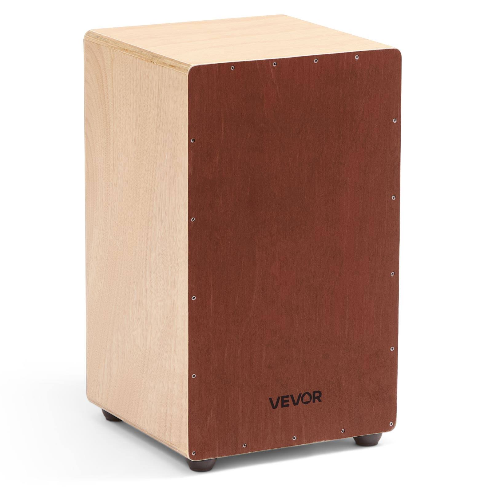 Front. VEVOR - Large Cajon Box Drum, with Internal Snare Wires, Lightweight Wooden Percussion Box, Birch Wood Drum Musical Instrument - Natural Wood, Brown.
