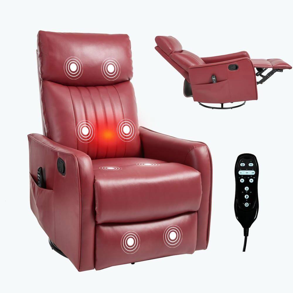Alt View 1. Kadyn - Faux Leather Heat Massage Recliner Chair, 8 Vibration Modes & Lumbar Heat, Rocker Swivel, Red - Red.