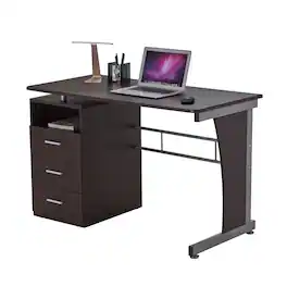 Spaco - Modern Computer Desk with Storage Drawers, Heavy Duty 80lbs Load, Moisture Scratch Resistant, Small Space Design - Brown