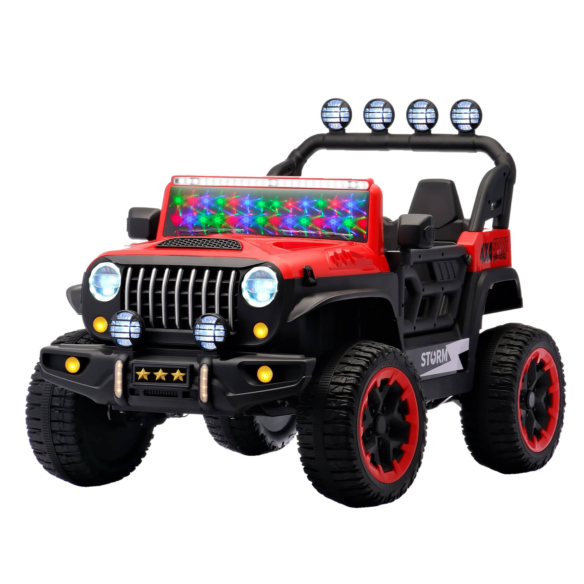 BreeBe - 24V 2-Seater Kids Electric Ride-On Car, Remote Control, 4WD, LED Lights, Adjustable Speed, USB & MP3, PVC, Ages 3-7 - Red