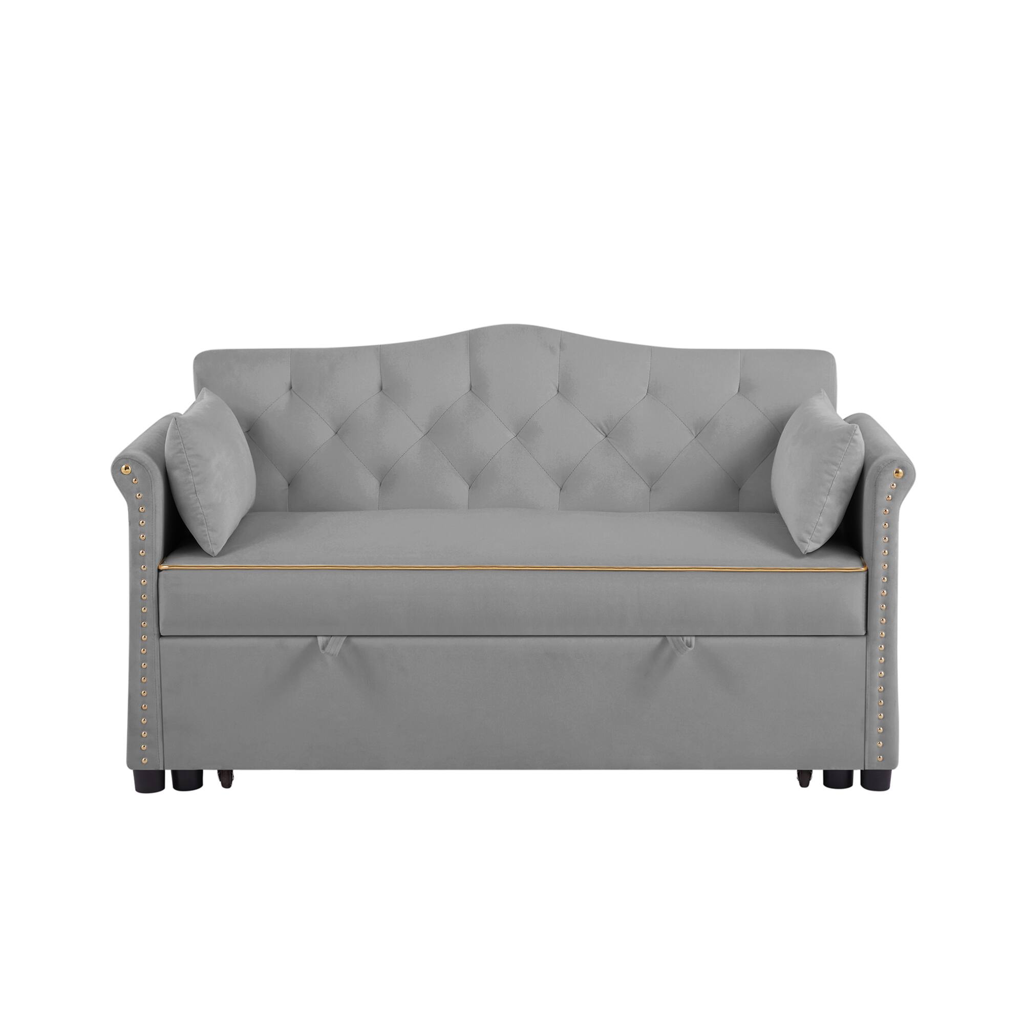 Alt View 5. GOODSILO - Velvet Convertible Sleeper Sofa Bed with Adjustable Positions and Tufted Backrest - Gray.