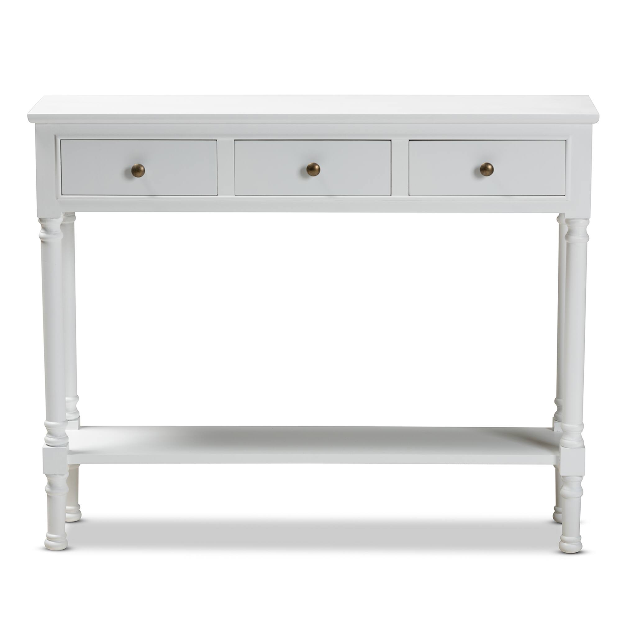 Left. Baxton Studio - Calvin Classic and Traditional French Farmhouse White Finished Wood 3-Drawer Entryway Console Table - White.