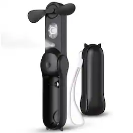 Luminuxe - Foldable Misting Fan, Portable USB Rechargeable Handheld Water Spray Fan with Soft Blades, Pocket Cooling for Travel - Black