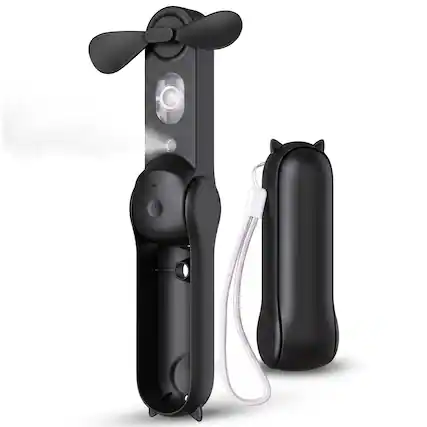 Front. Luminuxe - Foldable Misting Fan, Portable USB Rechargeable Handheld Water Spray Fan with Soft Blades, Pocket Cooling for Travel - Black.