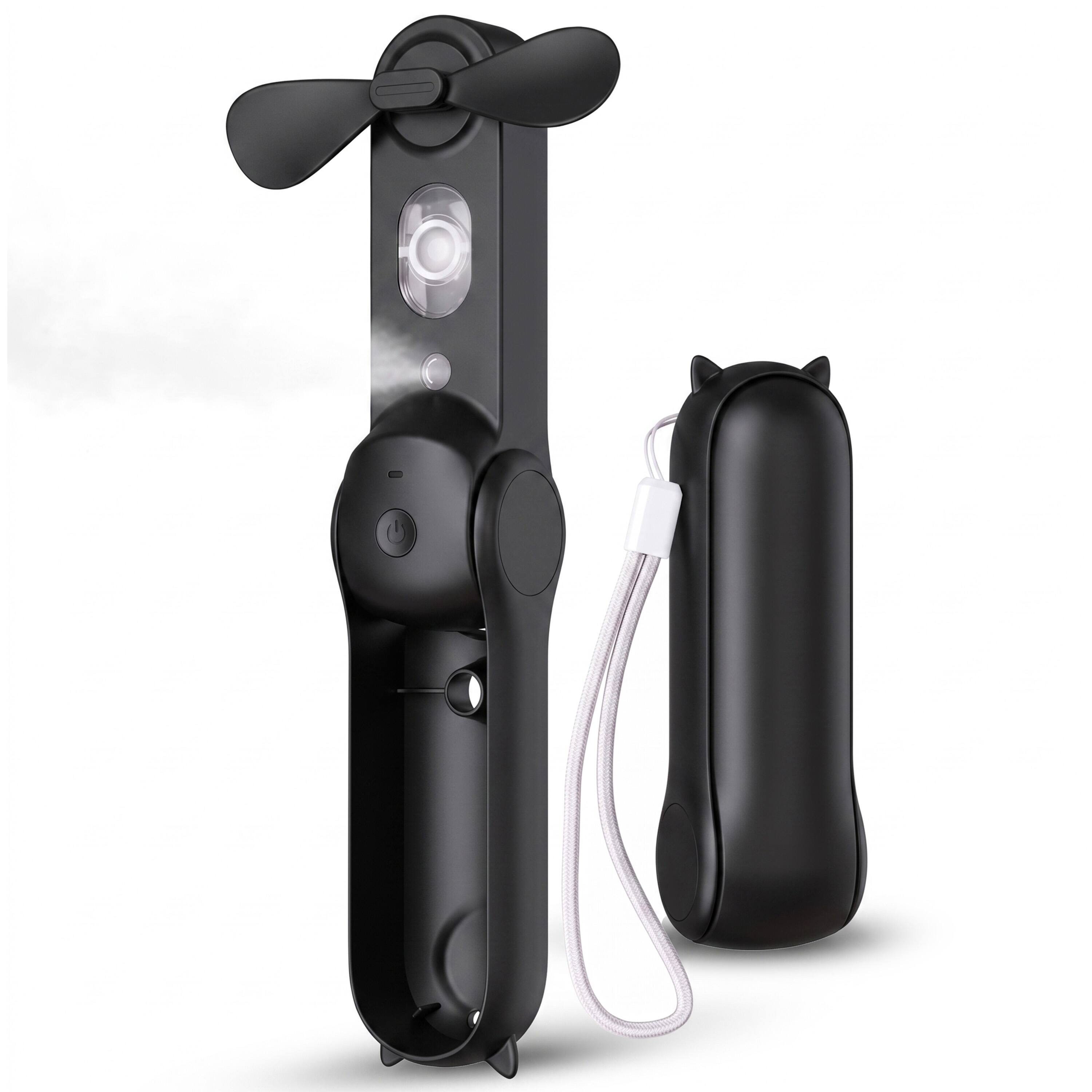 Front. Luminuxe - Foldable Misting Fan, Portable USB Rechargeable Handheld Water Spray Fan with Soft Blades, Pocket Cooling for Travel - Black.