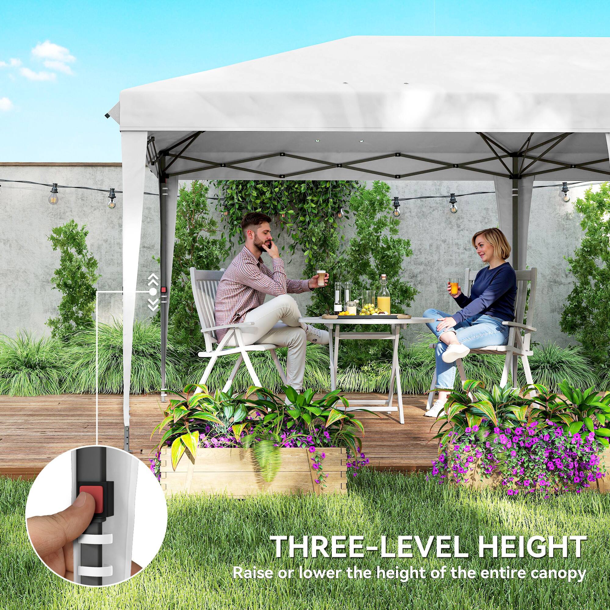 THREE-LEVEL HEIGHT  
Raise or lower the height of the entire canopy