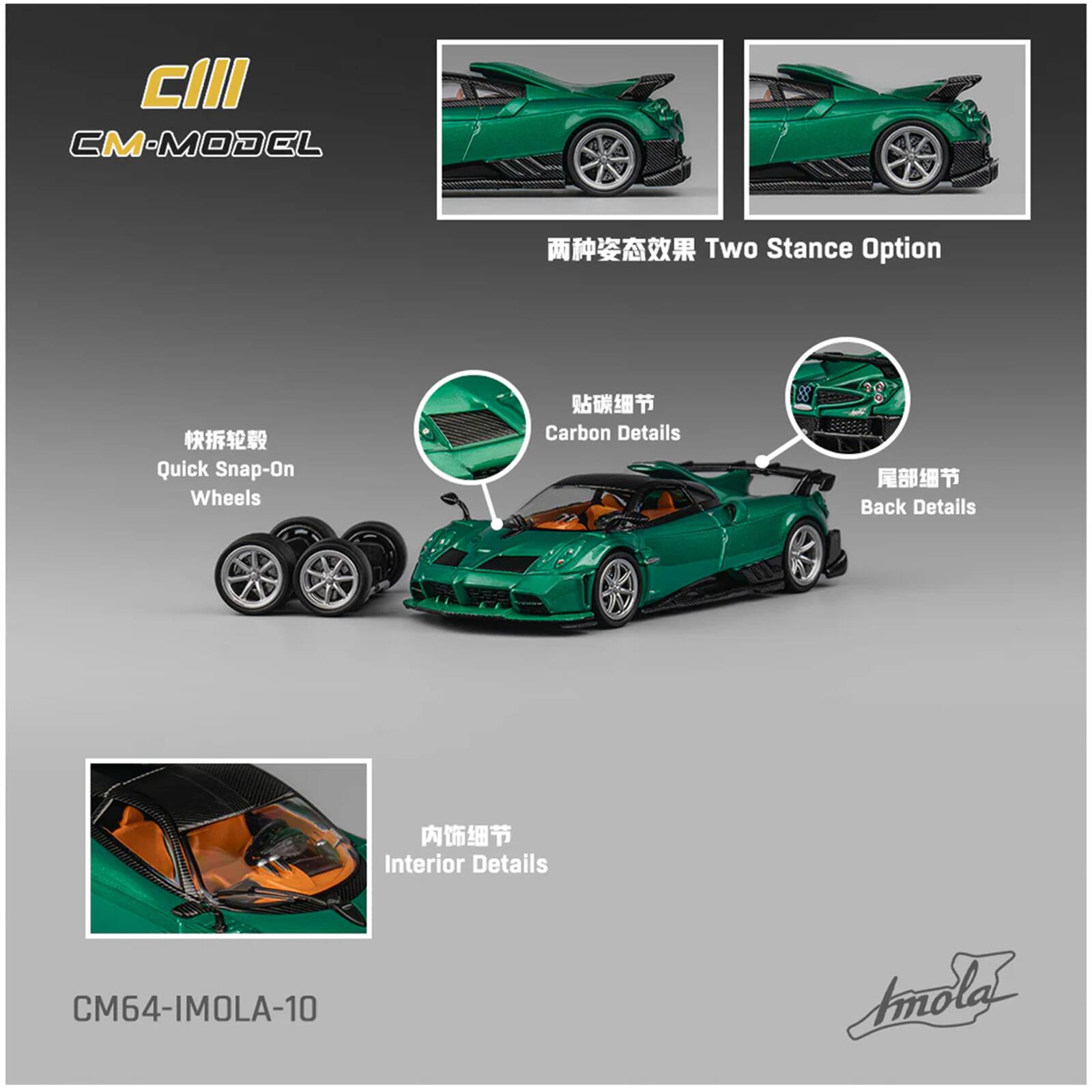 CIII CM-MODEL  
Two Stance Option  
Quick Snap-On Wheels  
Carbon Details  
Back Details  
Interior Details  
CM64-IMOLA-10
