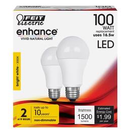 FEIT ELECTRIC - Enhance A21 E26 (Medium) LED Bulb Bright White 100 Watt Equivalence 2 pk