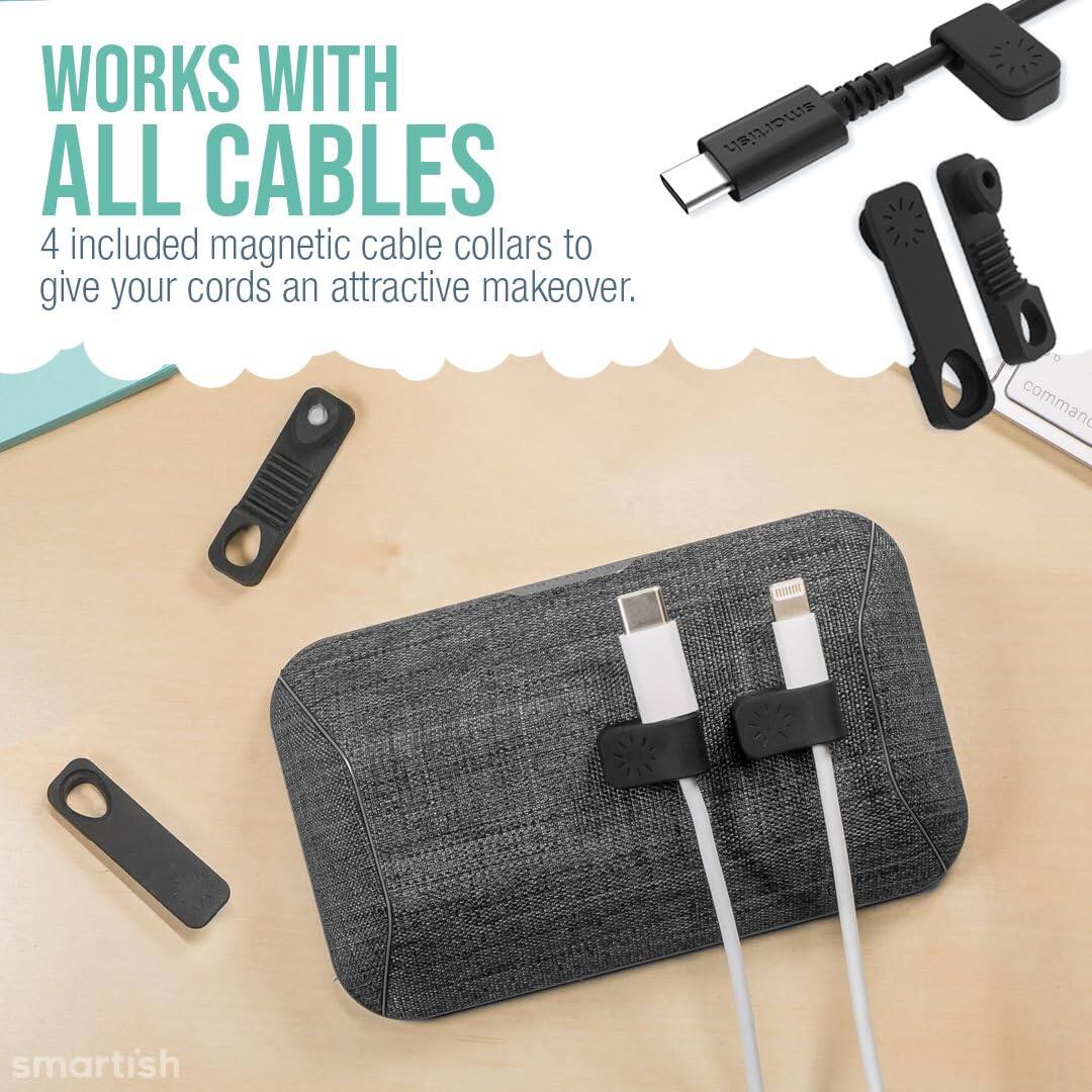 WORKS WITH ALL CABLES  
4 included magnetic cable collars to give your cords an attractive makeover.