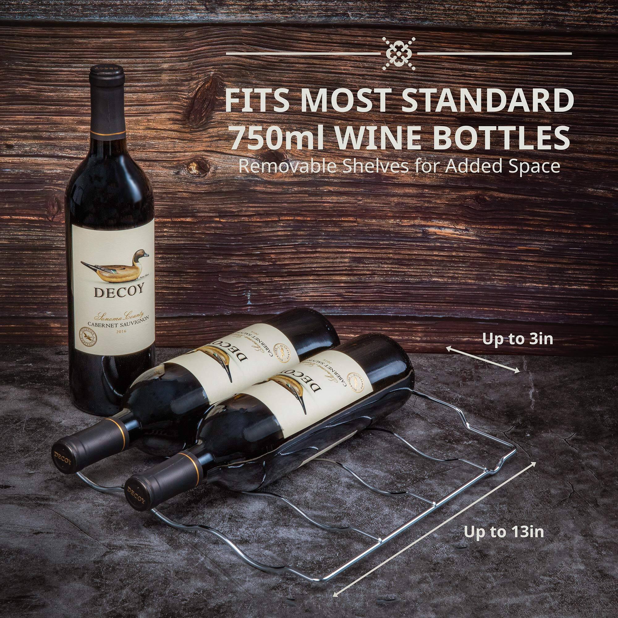 FITS MOST STANDARD 750ml WINE BOTTLES  
Removable Shelves for Added Space  

Up to 3in  
Up to 13in