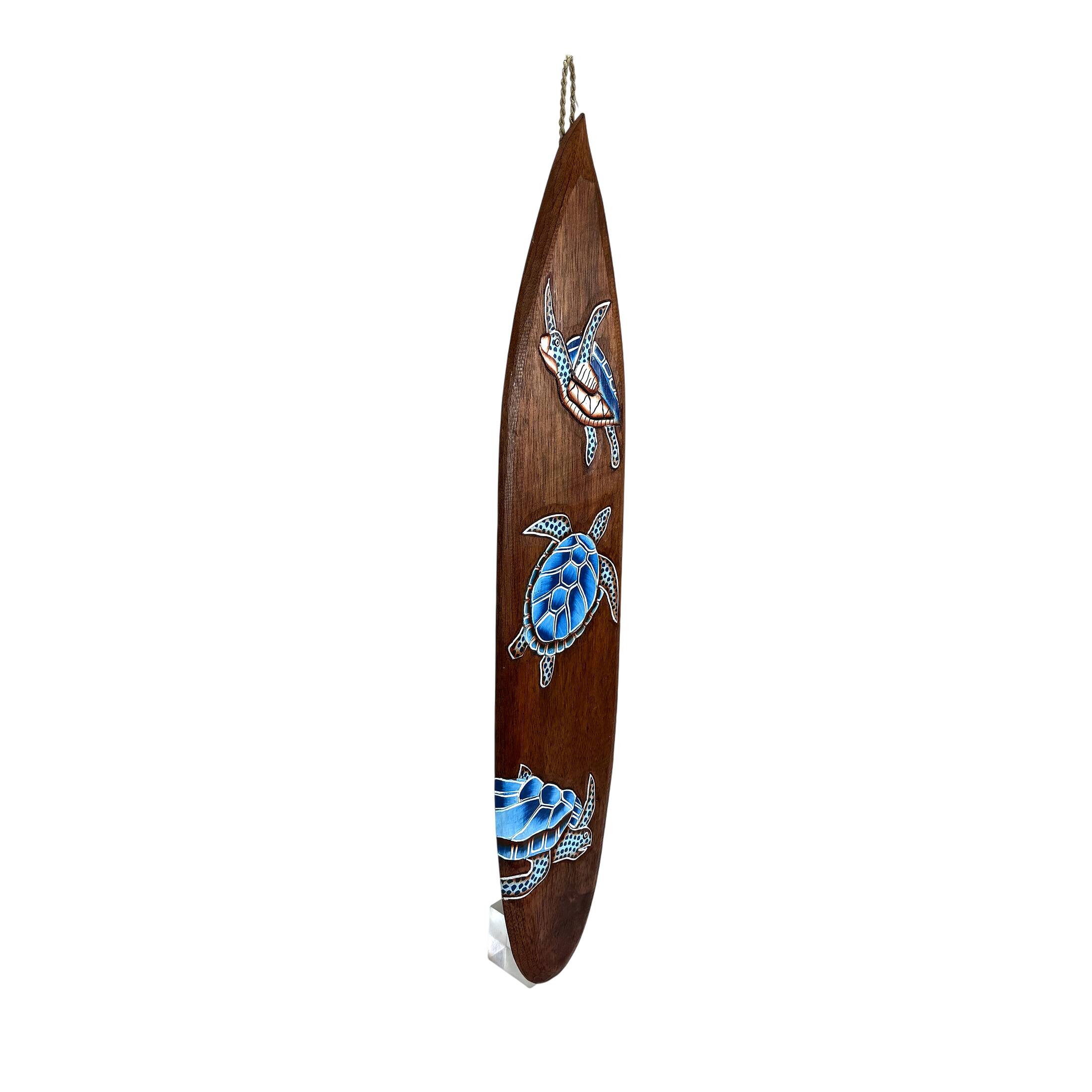 Alt View 1. Things2Die4 - Sea Turtle Surfboard Wall Hanging Coastal Wood Decor 39.5 in Brown Blue - Brown.