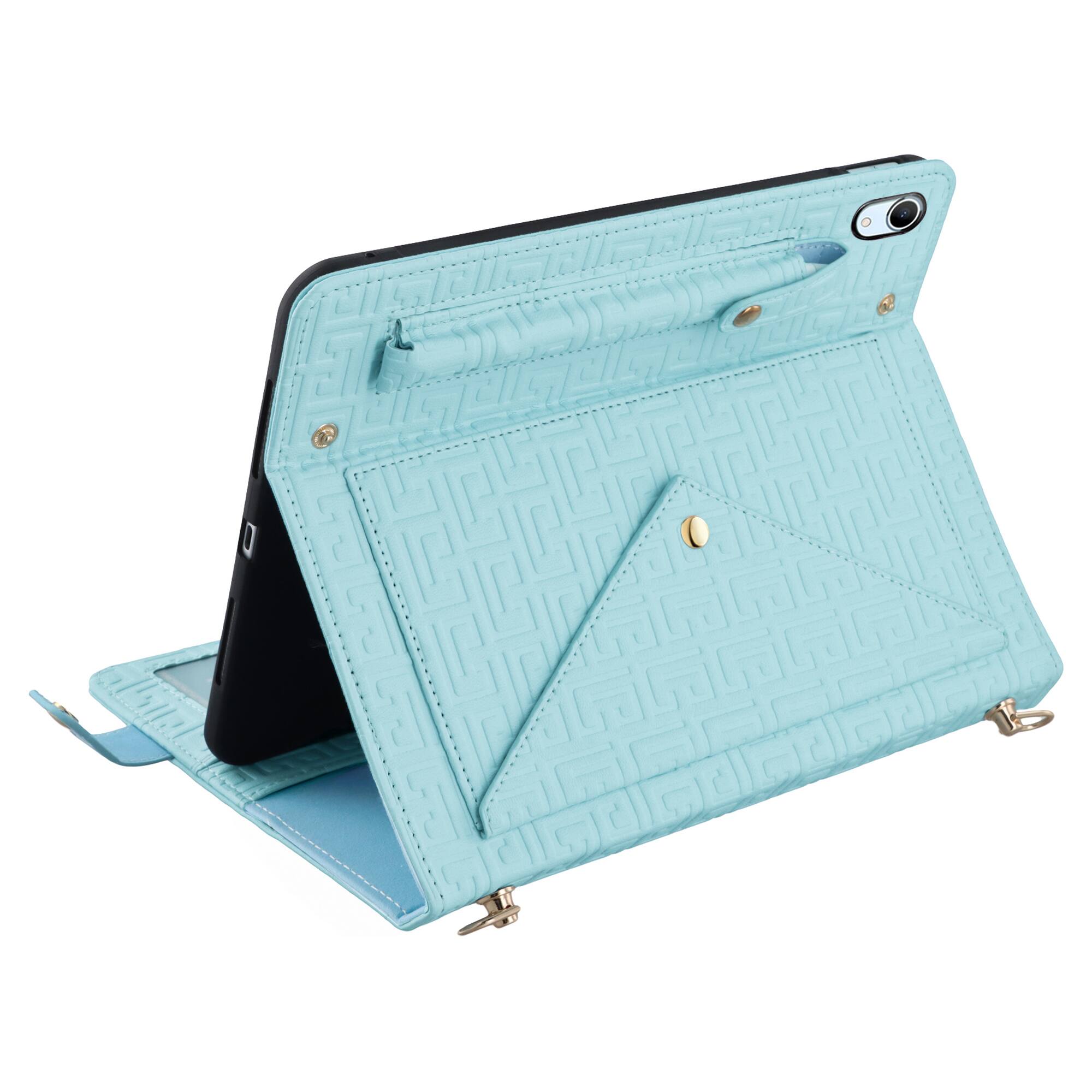 Alt View 1. Dteck - Crossbody Handbag Case for iPad A16 11" 2025/iPad 10th Gen 10.9" 2022, PU Leather Folio Stand Cover with Pencil Holder - Blue.