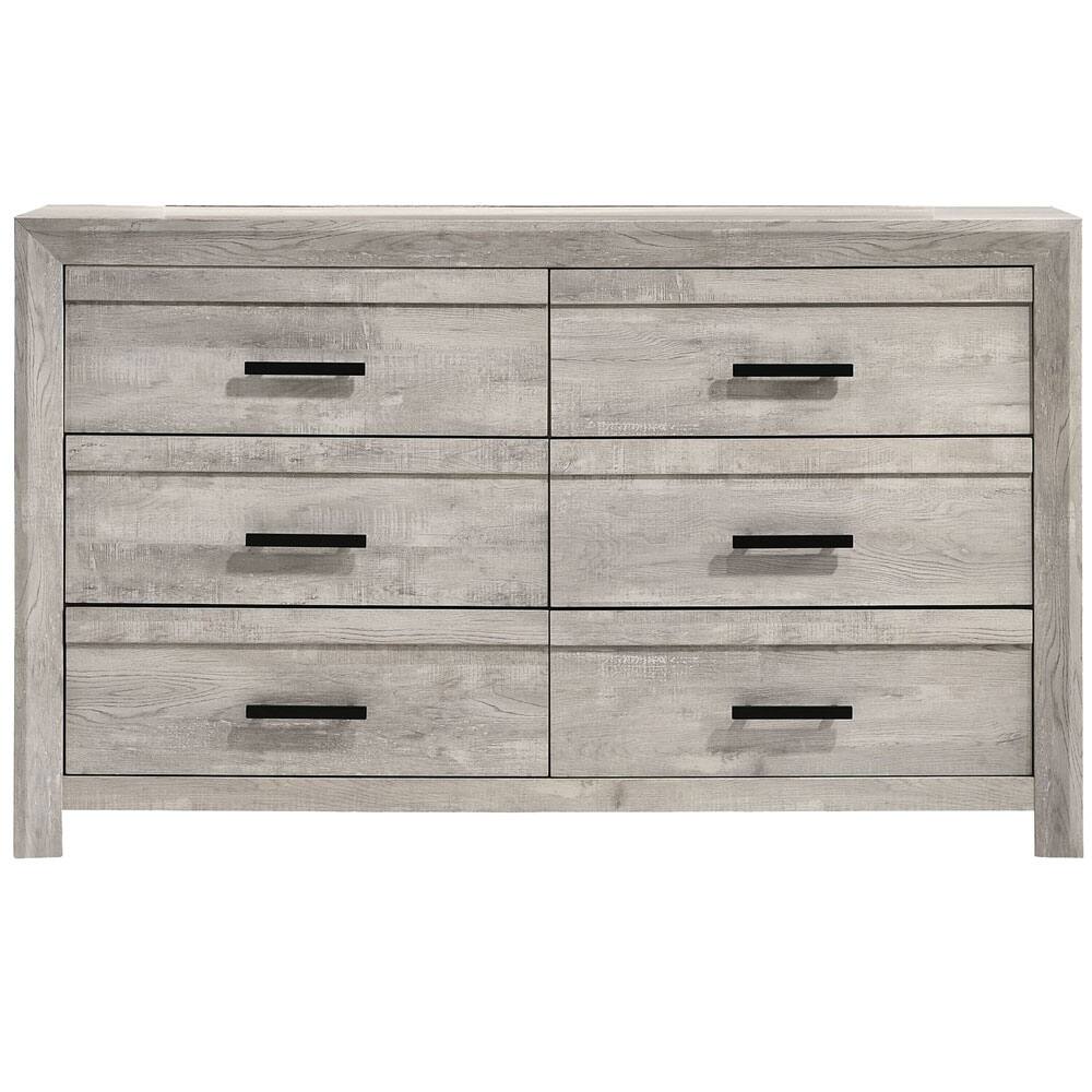 Front. Elements - Eleanor Six Drawer Dresser in Distressed White - Distressed white wood finish.