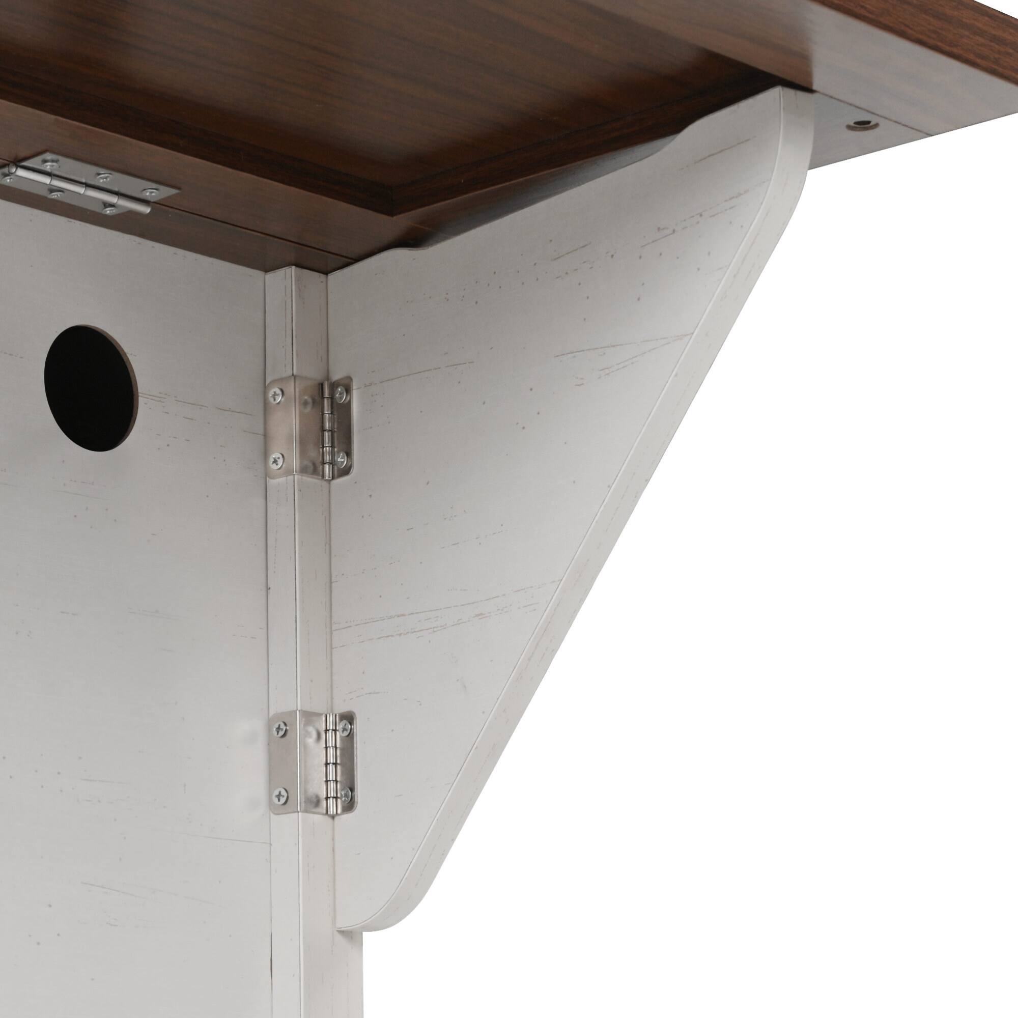 Alt View 7. ELEMENT ACE - Farmhouse Kitchen Island with Drop Leaf, Power Outlet, Storage Cart and Wheels - White.