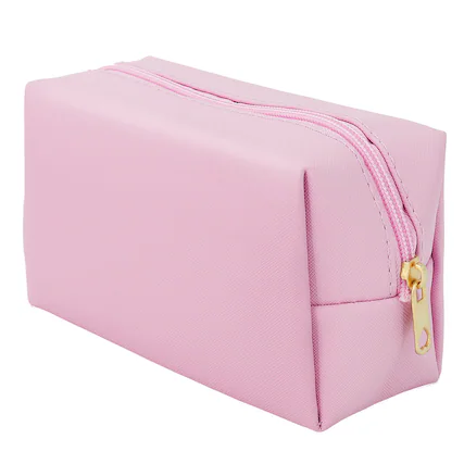 Front. Mber - Travel Makeup Bag, Small Makeup Bag Organizer, Toiletry Bag, Mini Water Resistant Cosmetic Bag with Zipper, Pink - Pink.