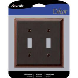 AMERELLE - Metro Aged 2 gang Die-Cast Metal Toggle Wall Plate 1 pk - Bronze