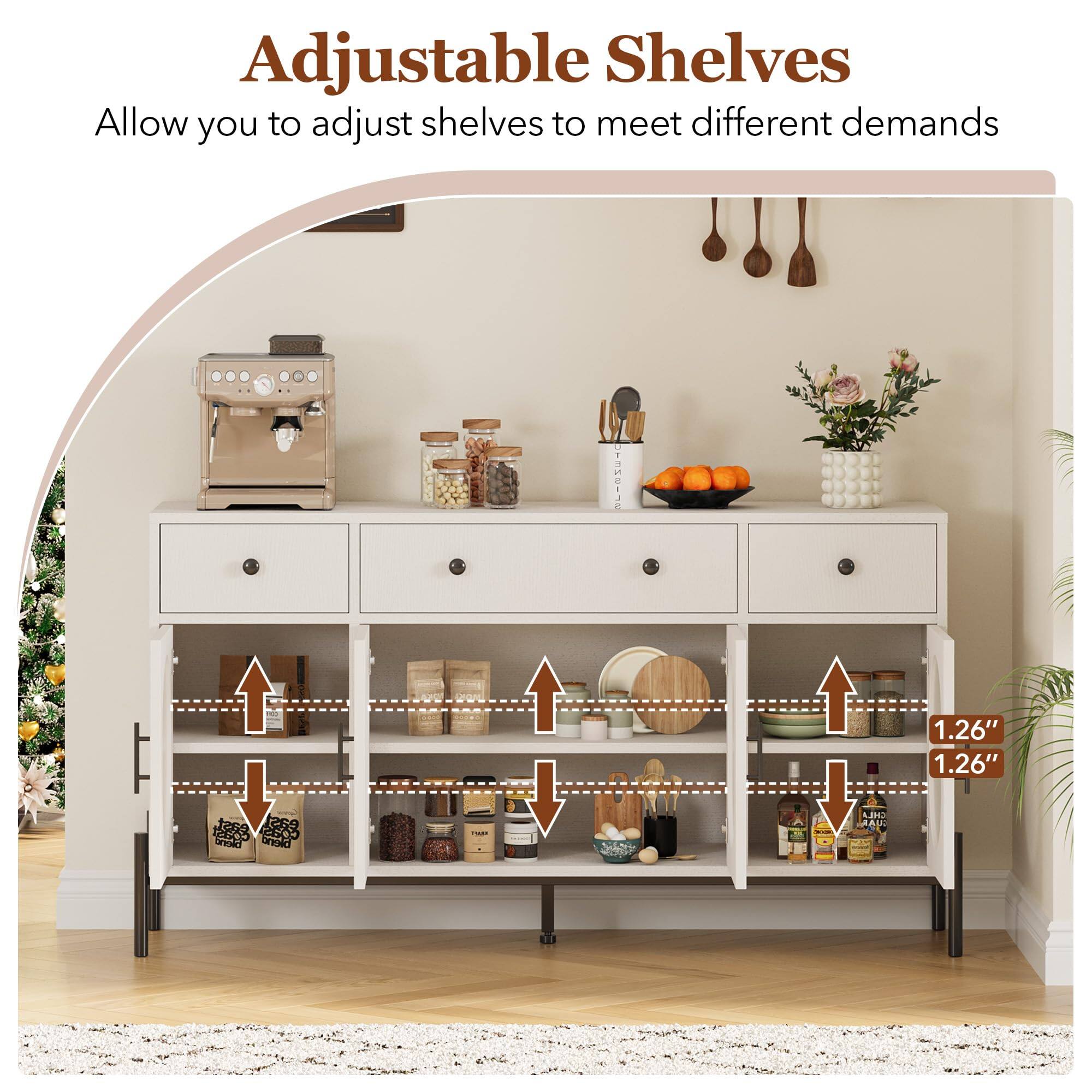 Adjustable Shelves  
Allow you to adjust shelves to meet different demands  

1.26"  
1.26"