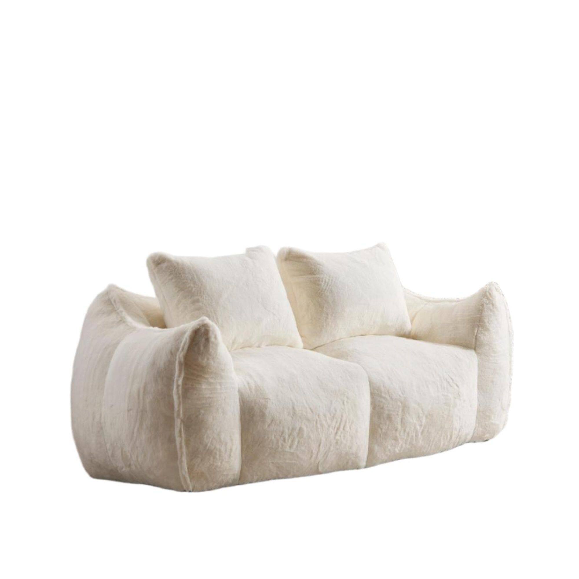 Back. Whisen - 2-Seater Giant Bean Bag Couch, Soft Faux Fur Oversized Loveseat Sofa for Living Room & Bedroom - White.
