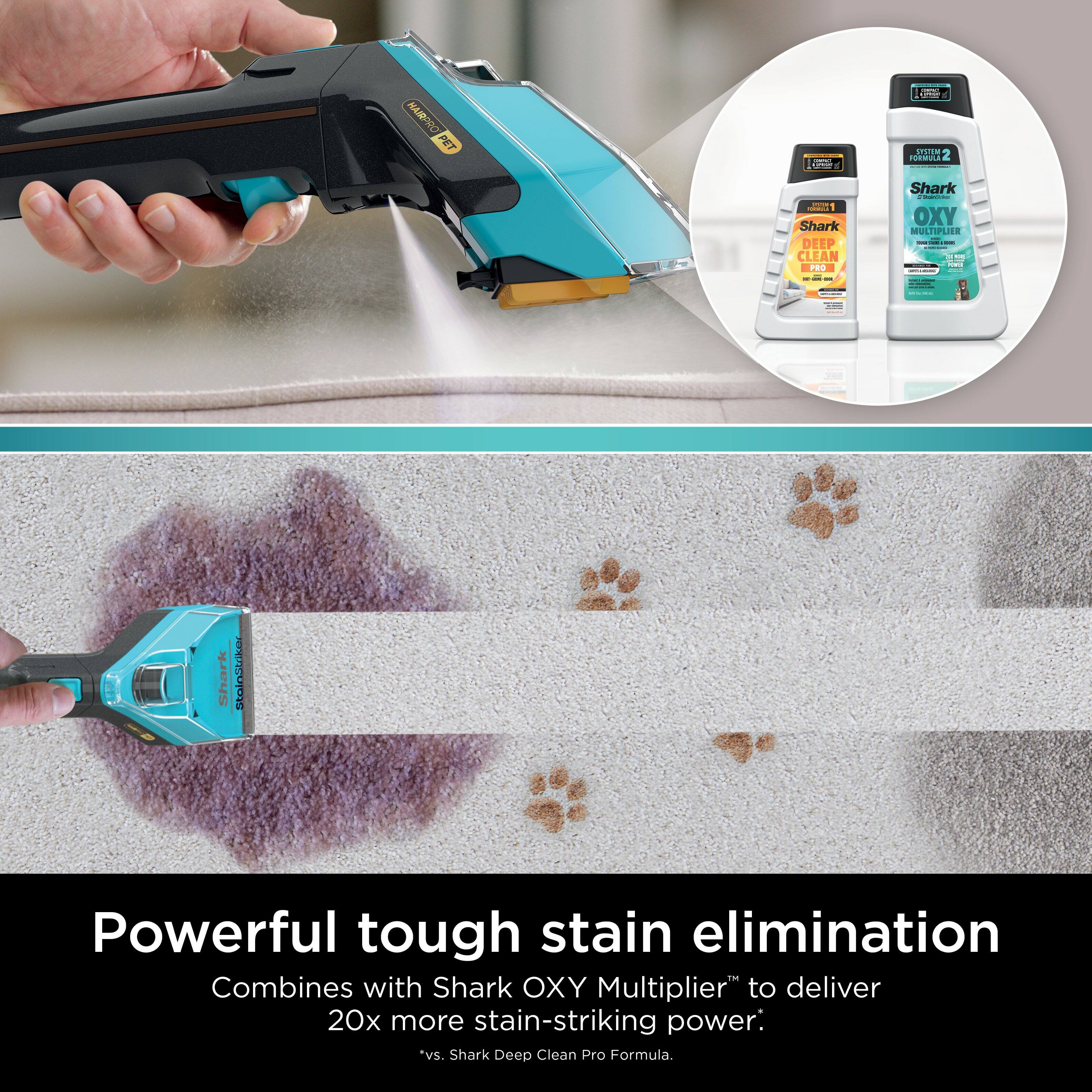 Powerful tough stain elimination. Combines with Shark OXY Multiplier to deliver 20x more stain-striking power.