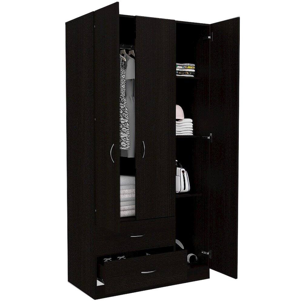 Alt View 1. TuHome - Austral Three Door Armoire Black MDF - White.